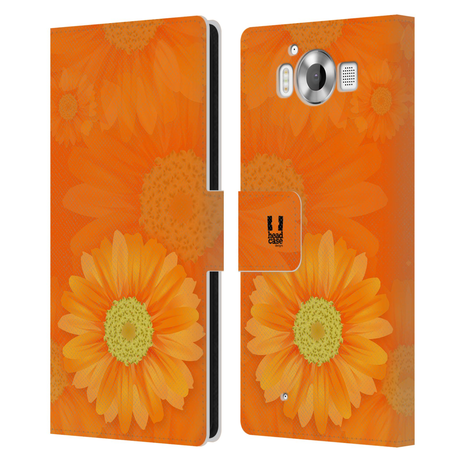 HEAD CASE Flipové pouzdro pro mobil Microsoft Lumia 950 / LUMIA 950 DUAL SIM květina sedmikráska oranžová