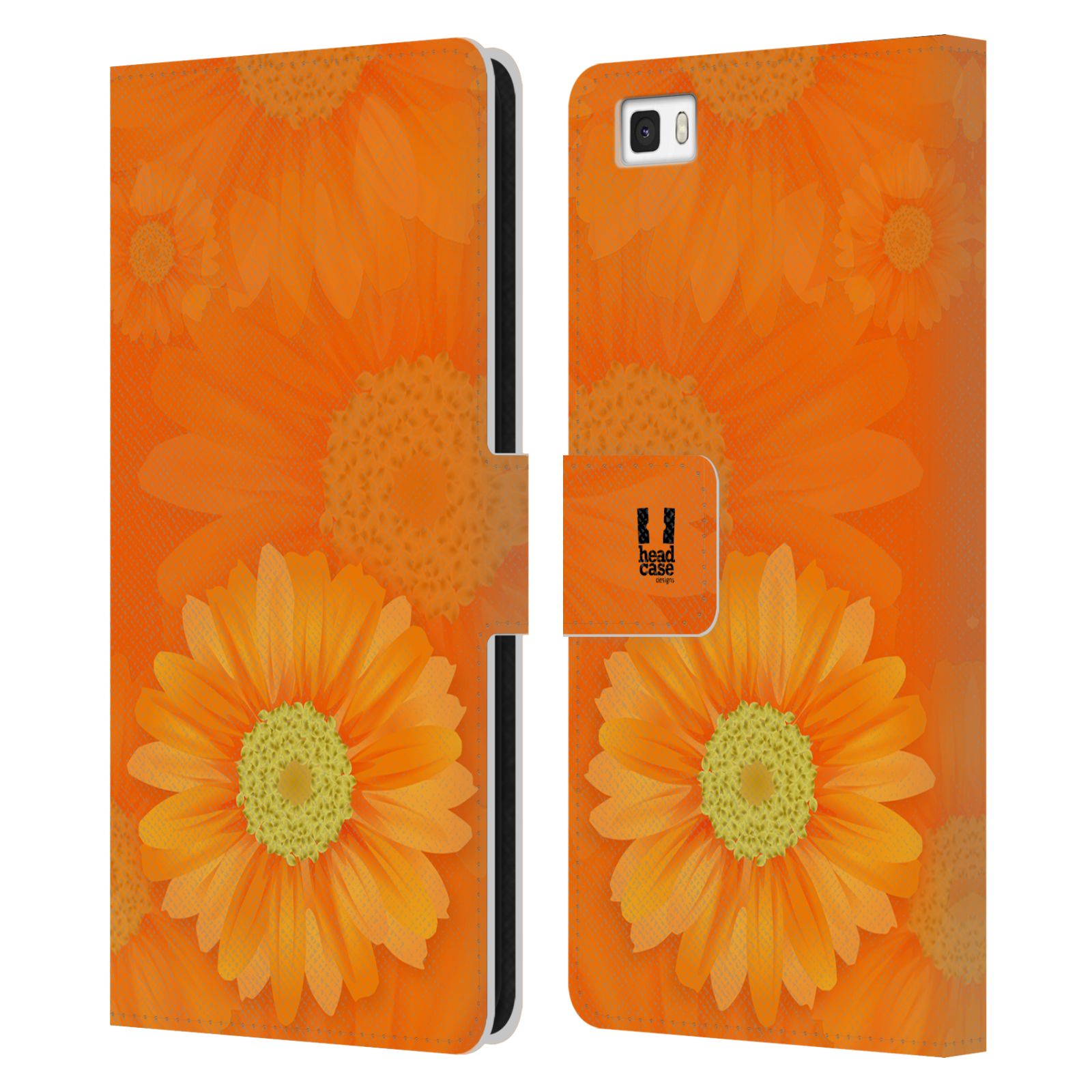 HEAD CASE Flipové pouzdro pro mobil Huawei P8 LITE květina sedmikráska oranžová