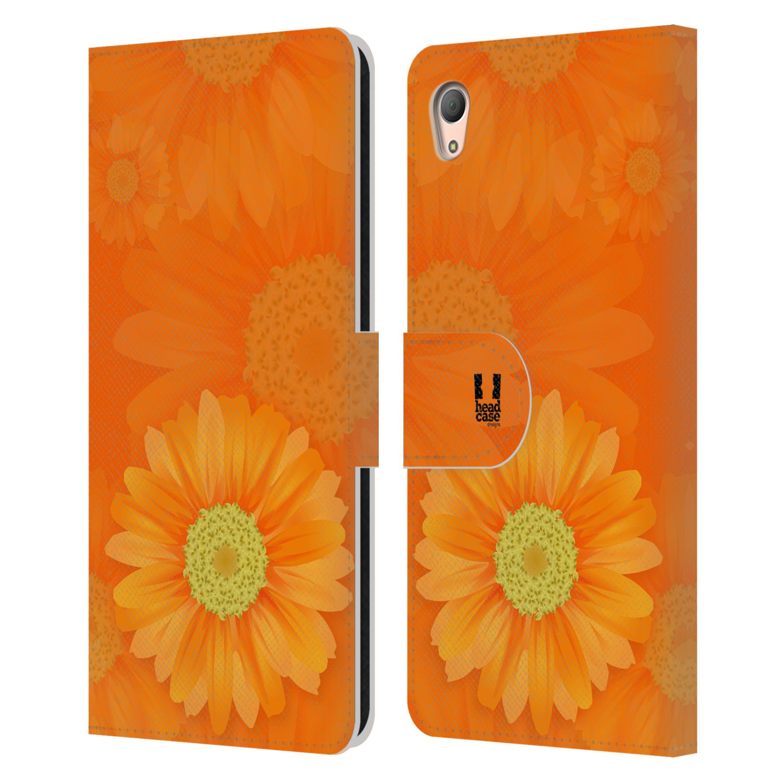 HEAD CASE Flipové pouzdro pro mobil SONY XPERIA Z3+ (PLUS) květina sedmikráska oranžová