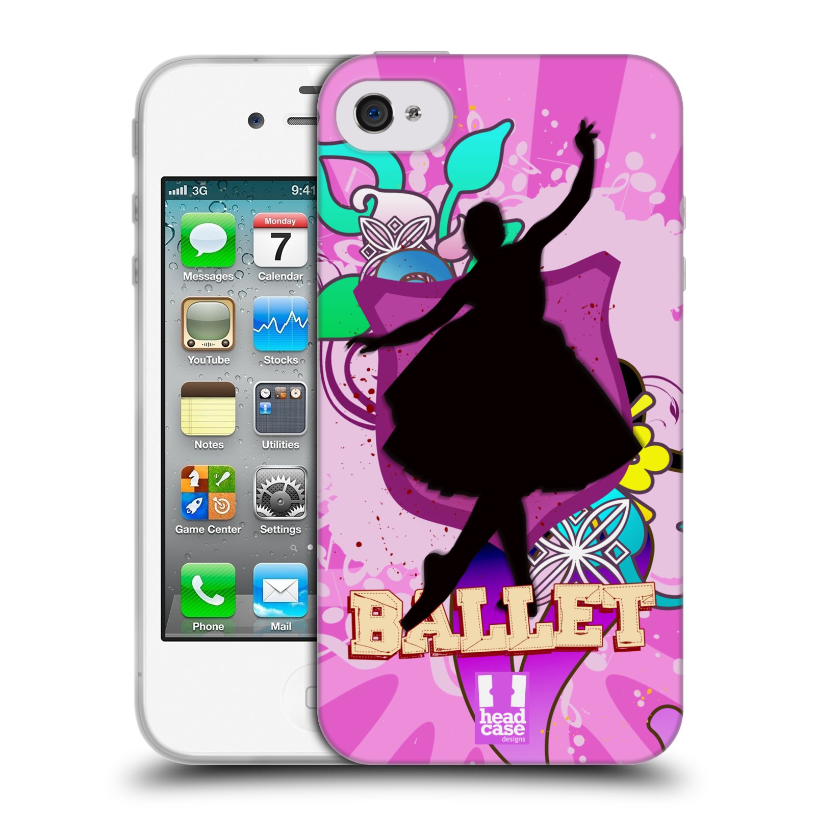 HEAD CASE silikonový obal na mobil Apple Iphone 4/4S vzor TANEC SILUETA BALET FIALOVÁ