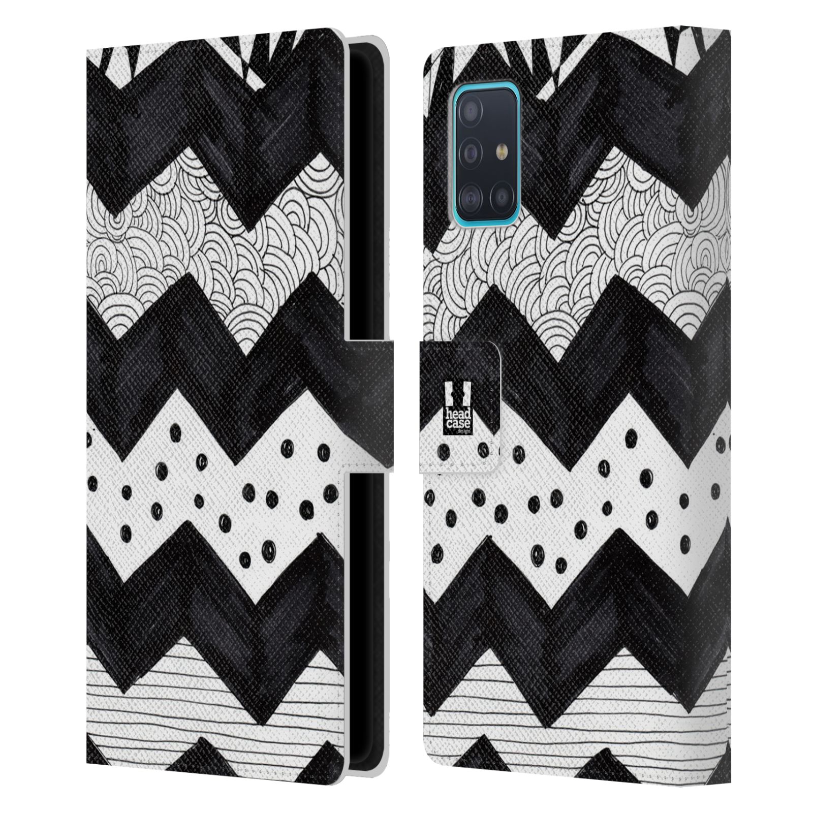 Pouzdro na mobil Samsung Galaxy A51 (A515F) kresba a čmáranice pruhy cik cak černá a bílá