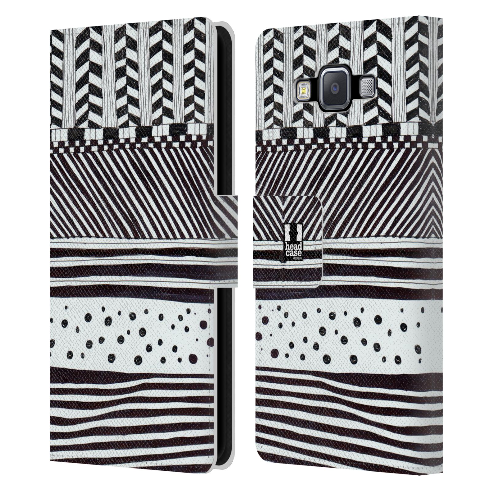 HEAD CASE Flipové pouzdro pro mobil Samsung Galaxy A5 kresba a čmáranice horizontální MIX černá a bílá