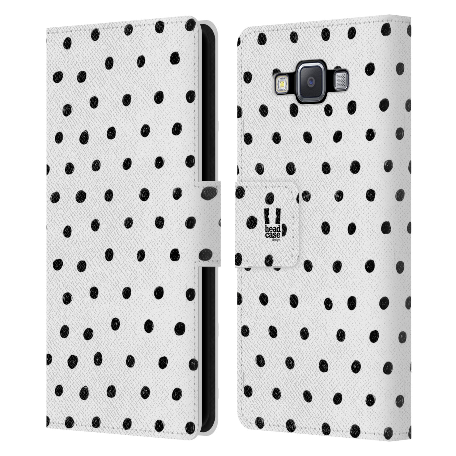 HEAD CASE Flipové pouzdro pro mobil Samsung Galaxy A5 kresba a čmáranice černé tečky a bílé pozadí
