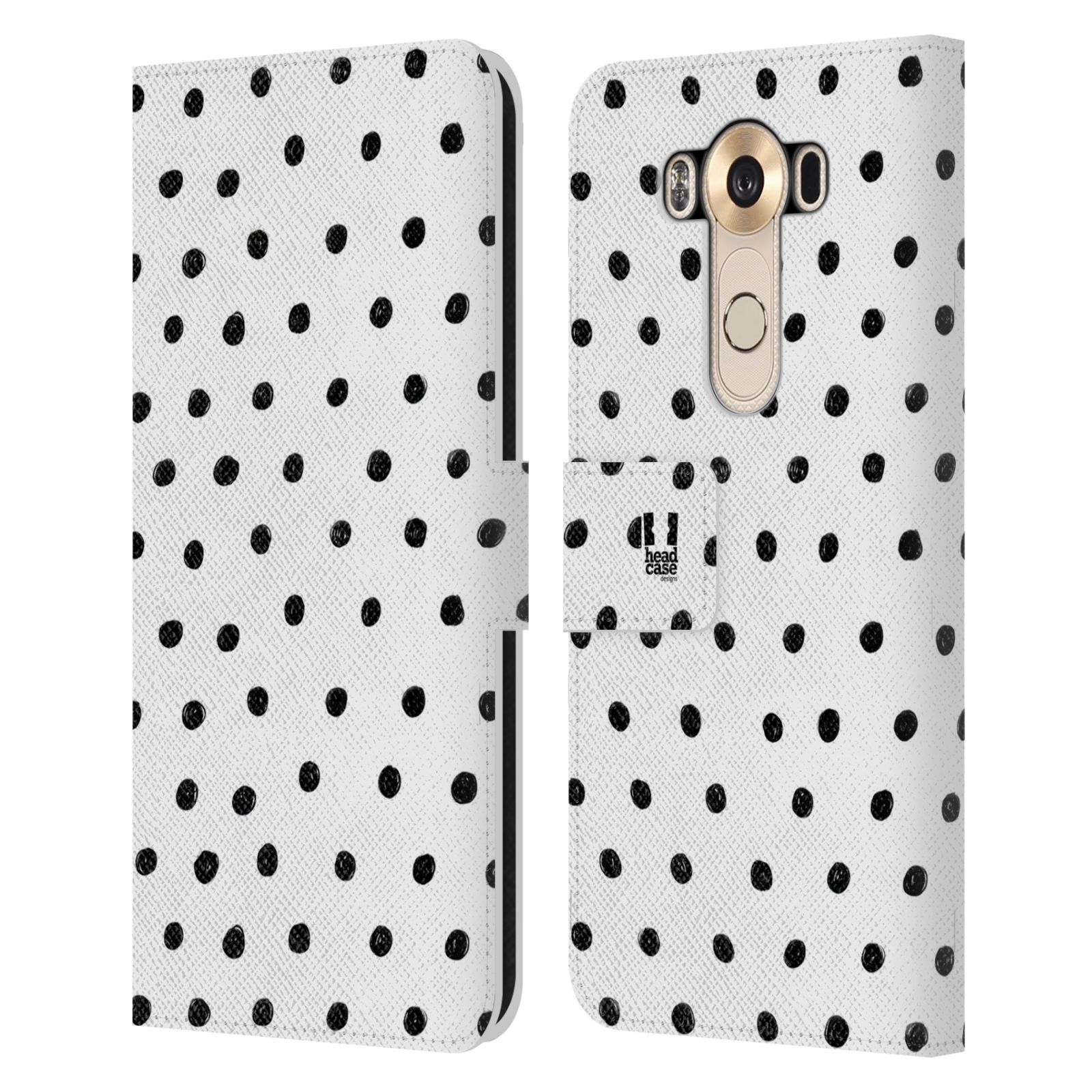 HEAD CASE Flipové pouzdro pro mobil LG V10 kresba a čmáranice černé tečky a bílé pozadí