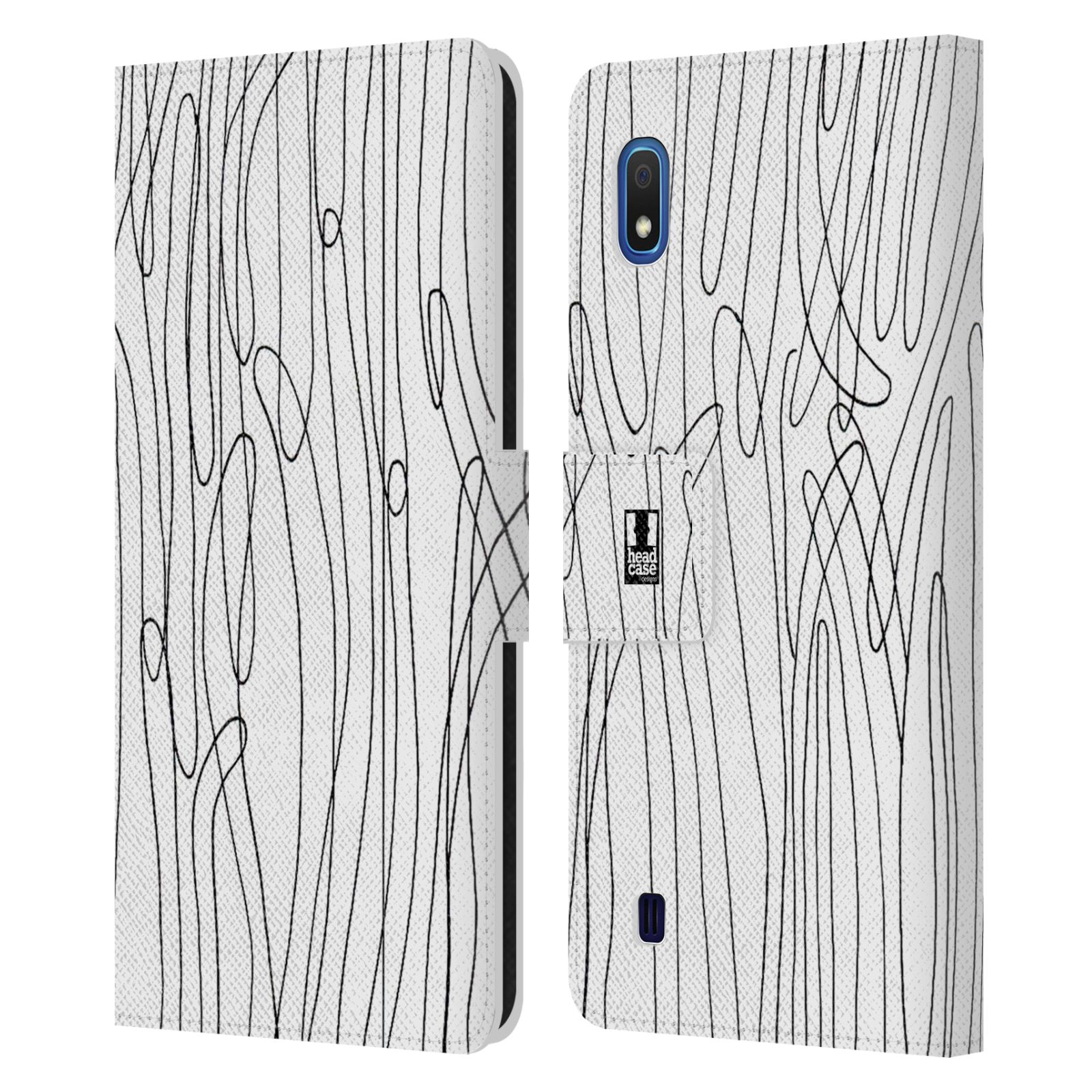 Pouzdro na mobil Samsung Galaxy A10 kresba a čmáranice vlny černá a bílá