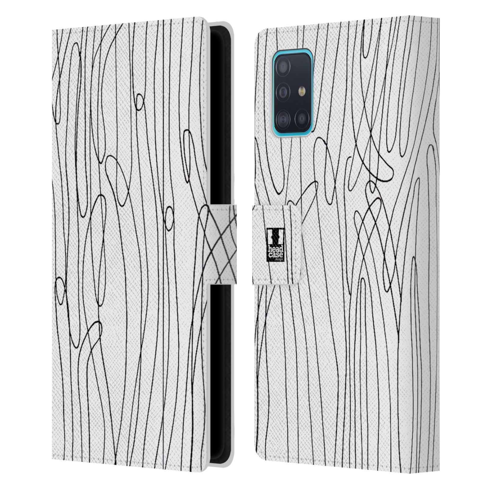 Pouzdro na mobil Samsung Galaxy A51 (A515F) kresba a čmáranice vlny černá a bílá