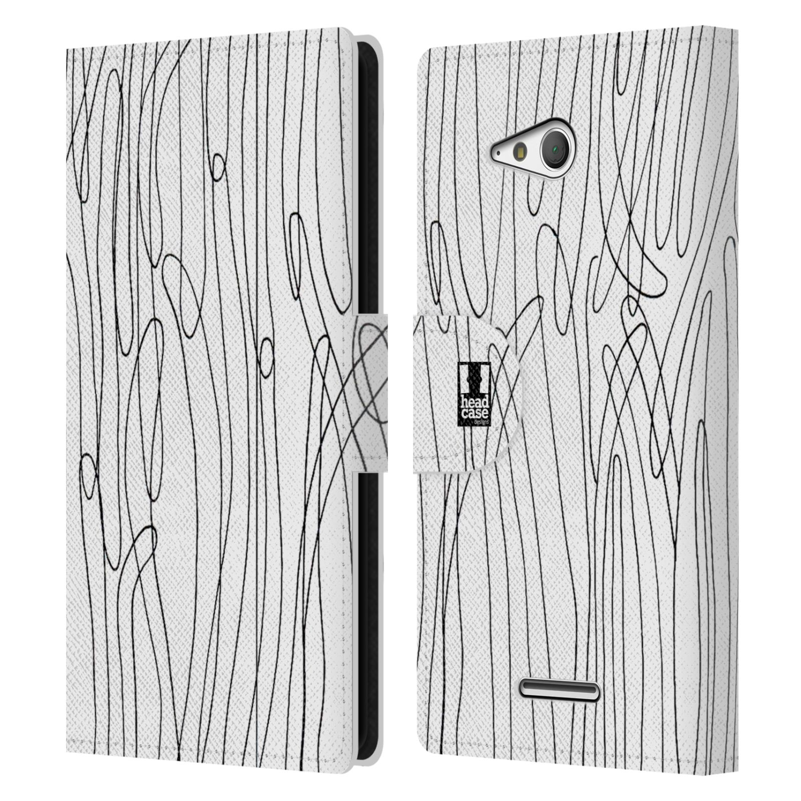 HEAD CASE Flipové pouzdro pro mobil SONY XPERIA E4g kresba a čmáranice vlny černá a bílá