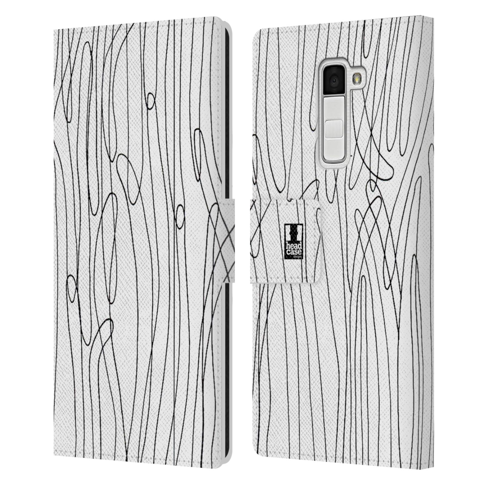 HEAD CASE Flipové pouzdro pro mobil LG K10 kresba a čmáranice vlny černá a bílá
