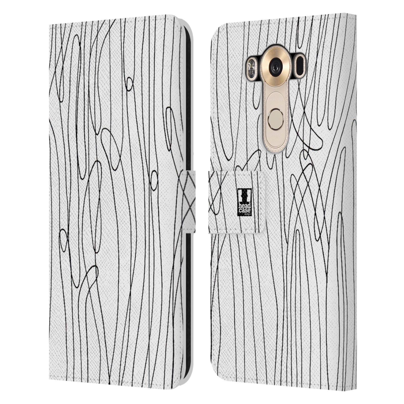 HEAD CASE Flipové pouzdro pro mobil LG V10 kresba a čmáranice vlny černá a bílá