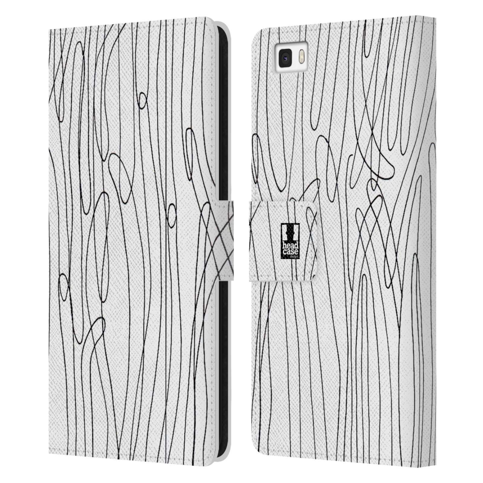 HEAD CASE Flipové pouzdro pro mobil Huawei P8 LITE kresba a čmáranice vlny černá a bílá