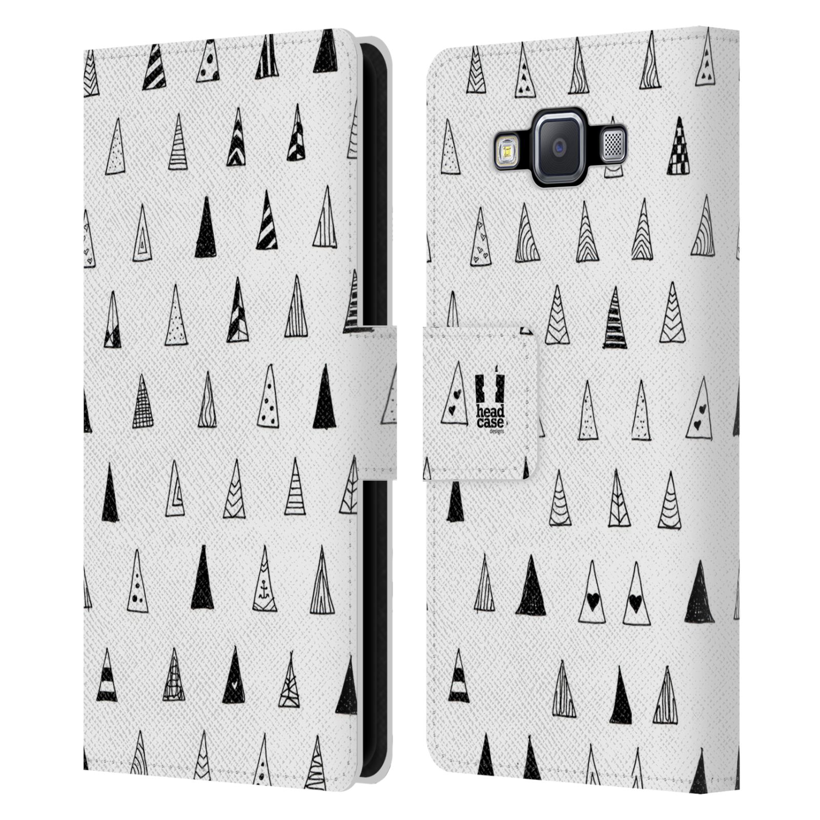 HEAD CASE Flipové pouzdro pro mobil Samsung Galaxy A5 kresba a čmáranice trojúhelníky černá a bílá