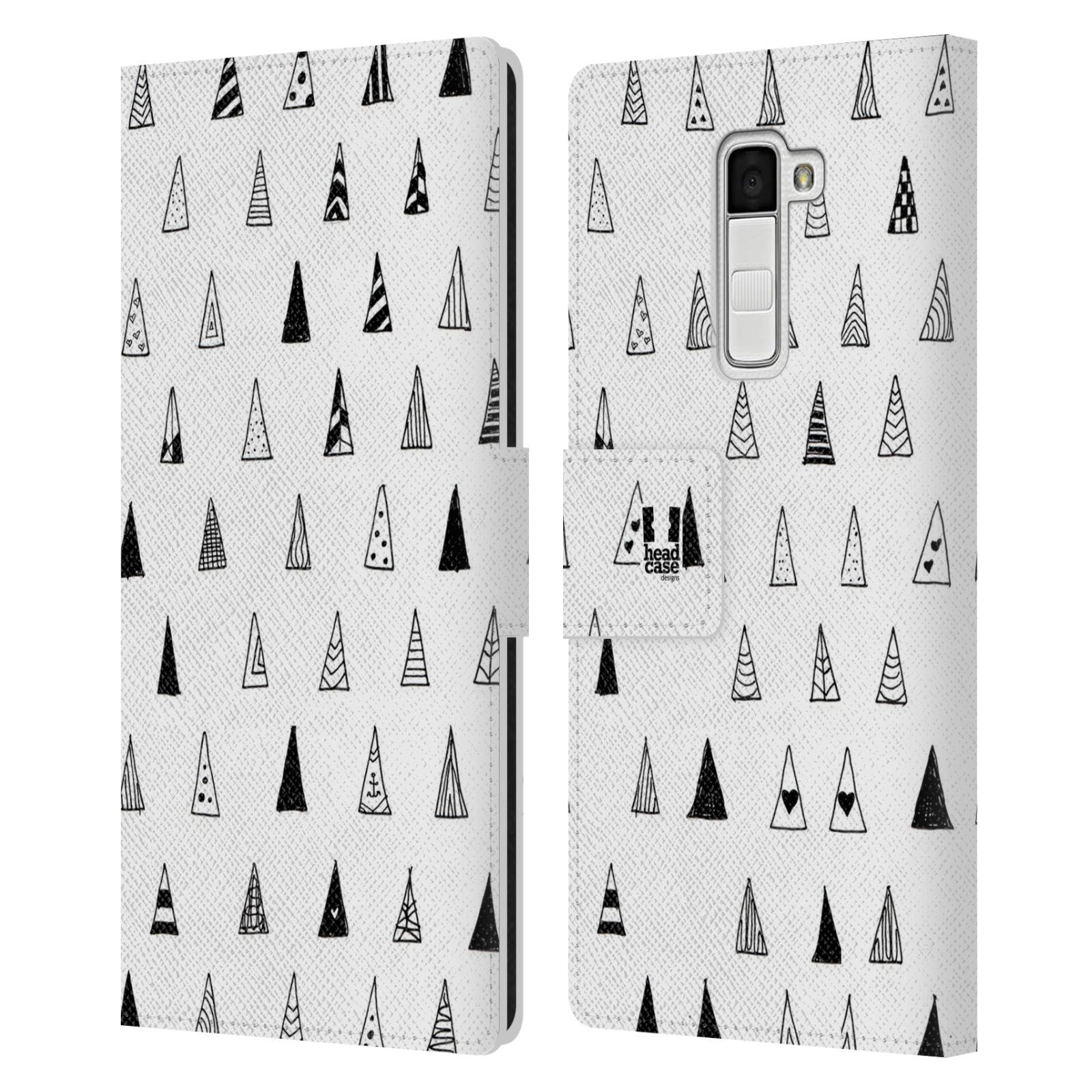 HEAD CASE Flipové pouzdro pro mobil LG K10 kresba a čmáranice trojúhelníky černá a bílá
