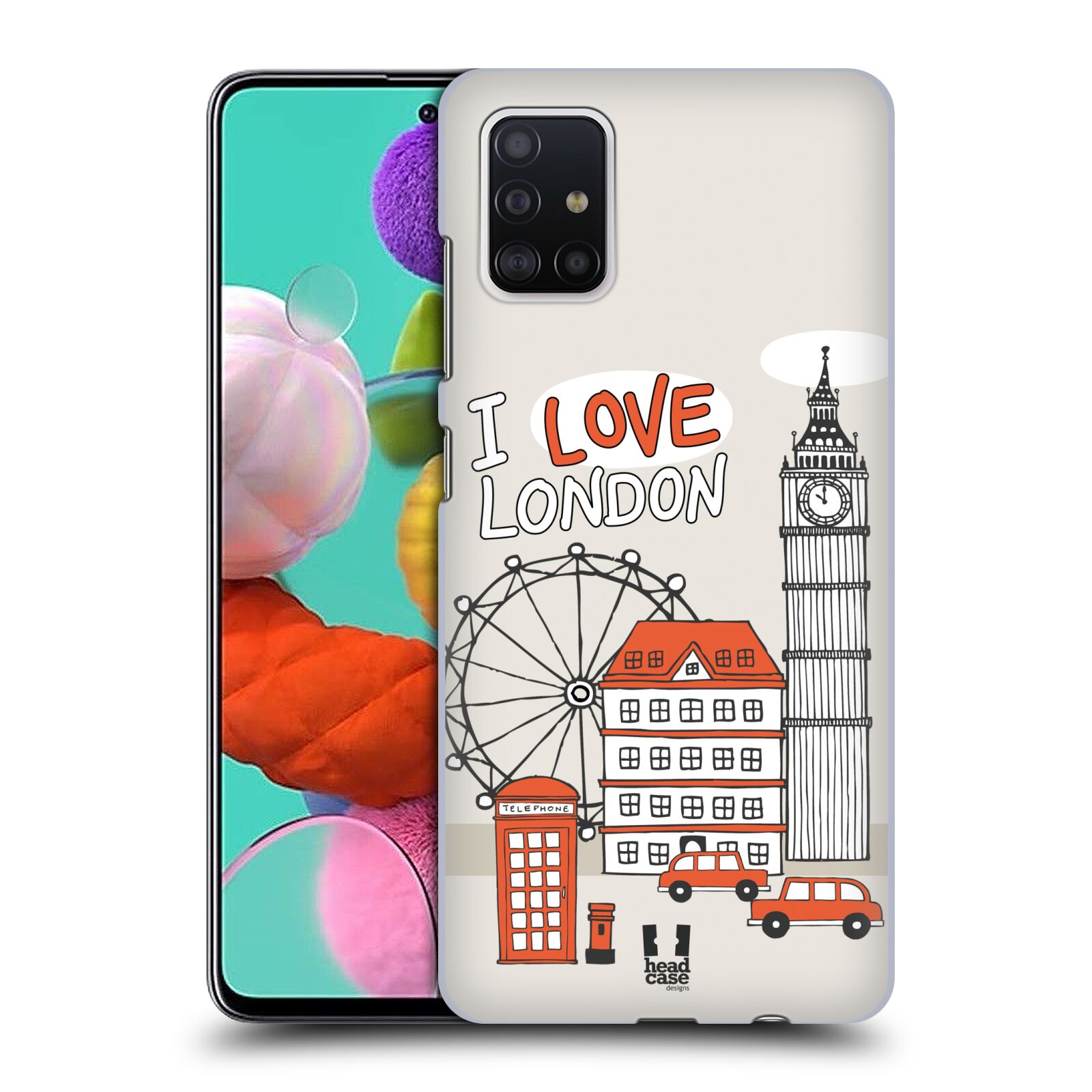 Pouzdro na mobil Samsung Galaxy A51 - HEAD CASE - vzor Kreslená městečka ČERVENÁ, Anglie, Londýn, I LOVE LONDON