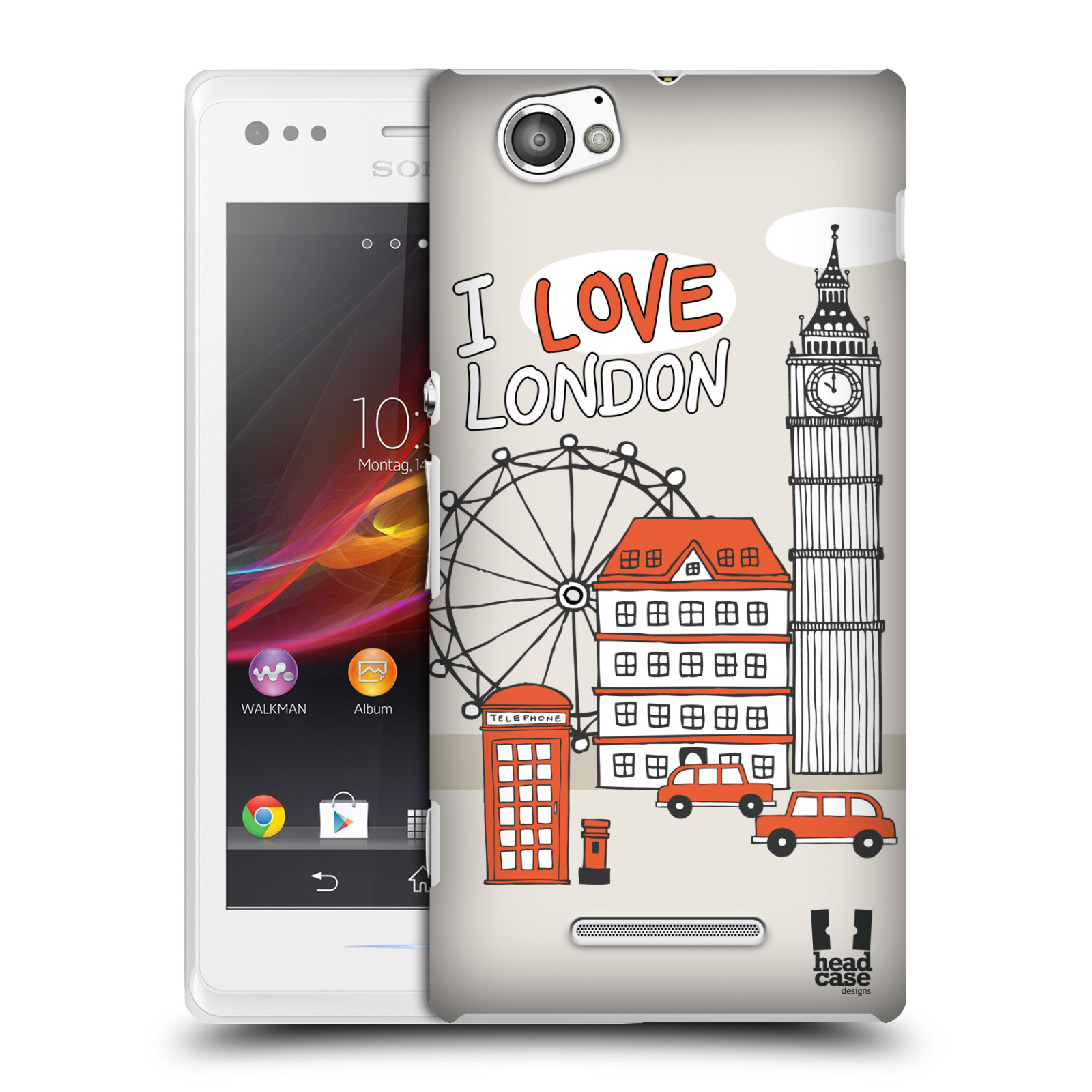 HEAD CASE plastový obal na mobil Sony Xperia M vzor Kreslená městečka ČERVENÁ, Anglie, Londýn, I LOVE LONDON