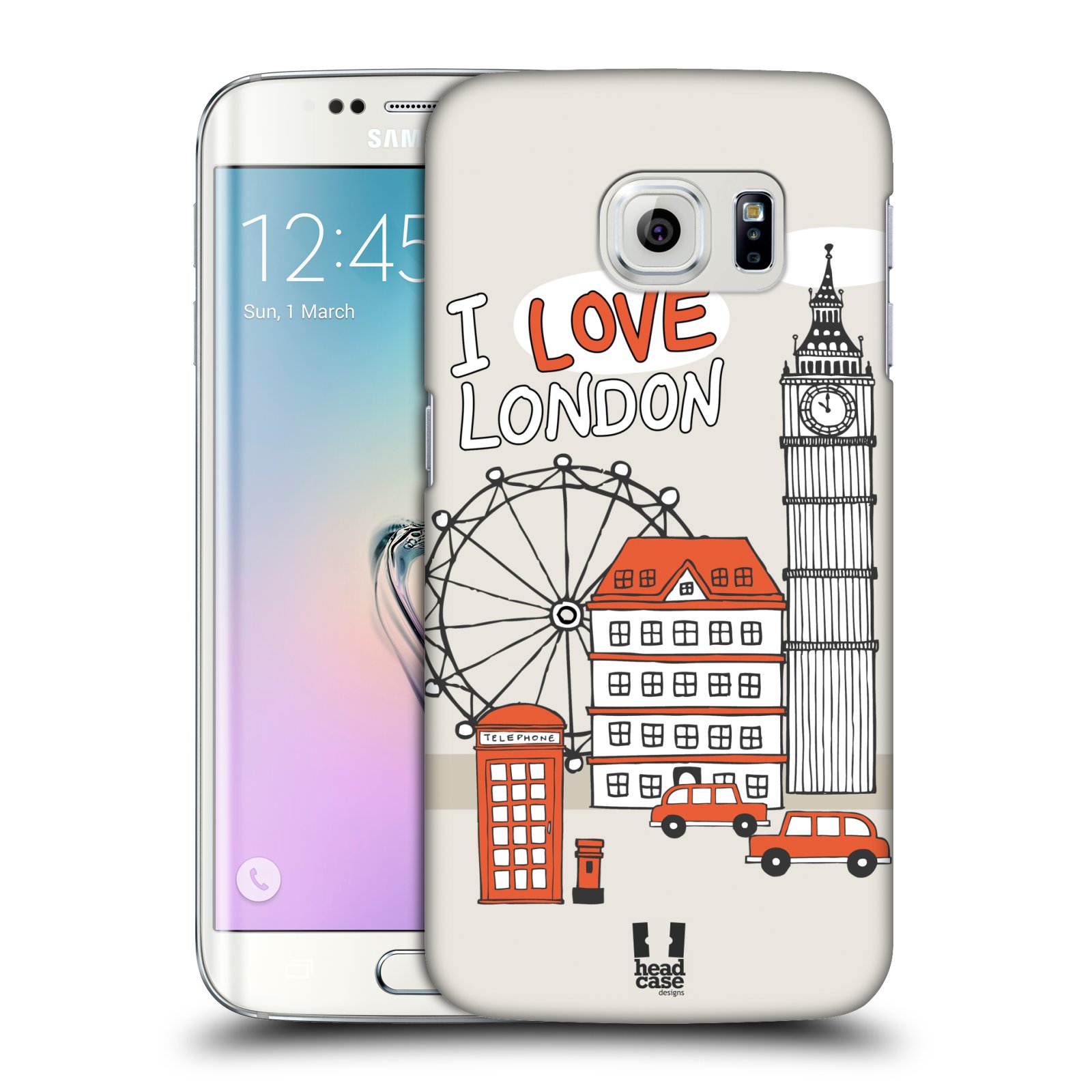 HEAD CASE plastový obal na mobil SAMSUNG Galaxy S6 EDGE (G9250, G925, G925F) vzor Kreslená městečka ČERVENÁ, Anglie, Londýn, I LOVE LONDON
