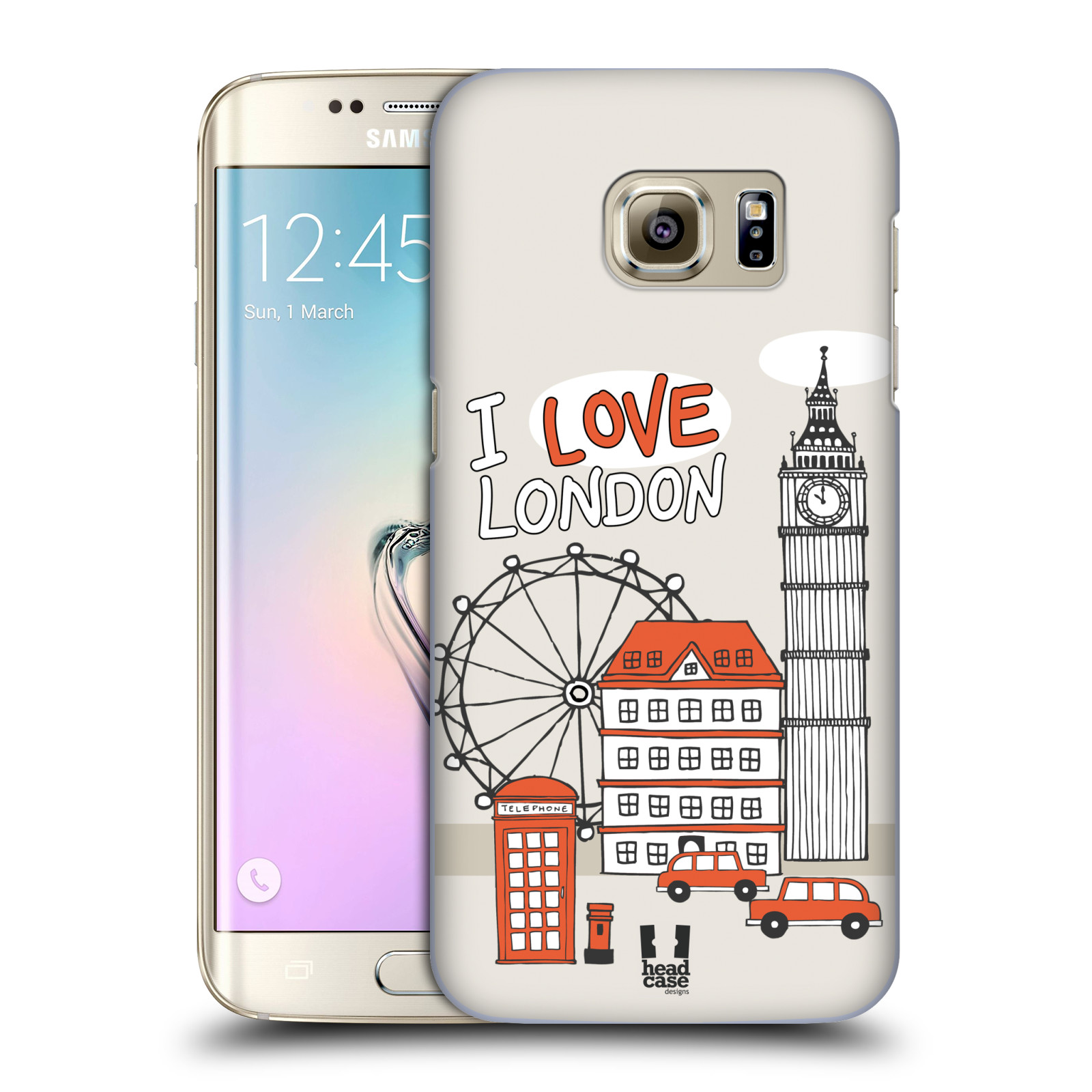 HEAD CASE plastový obal na mobil SAMSUNG GALAXY S7 EDGE vzor Kreslená městečka ČERVENÁ, Anglie, Londýn, I LOVE LONDON