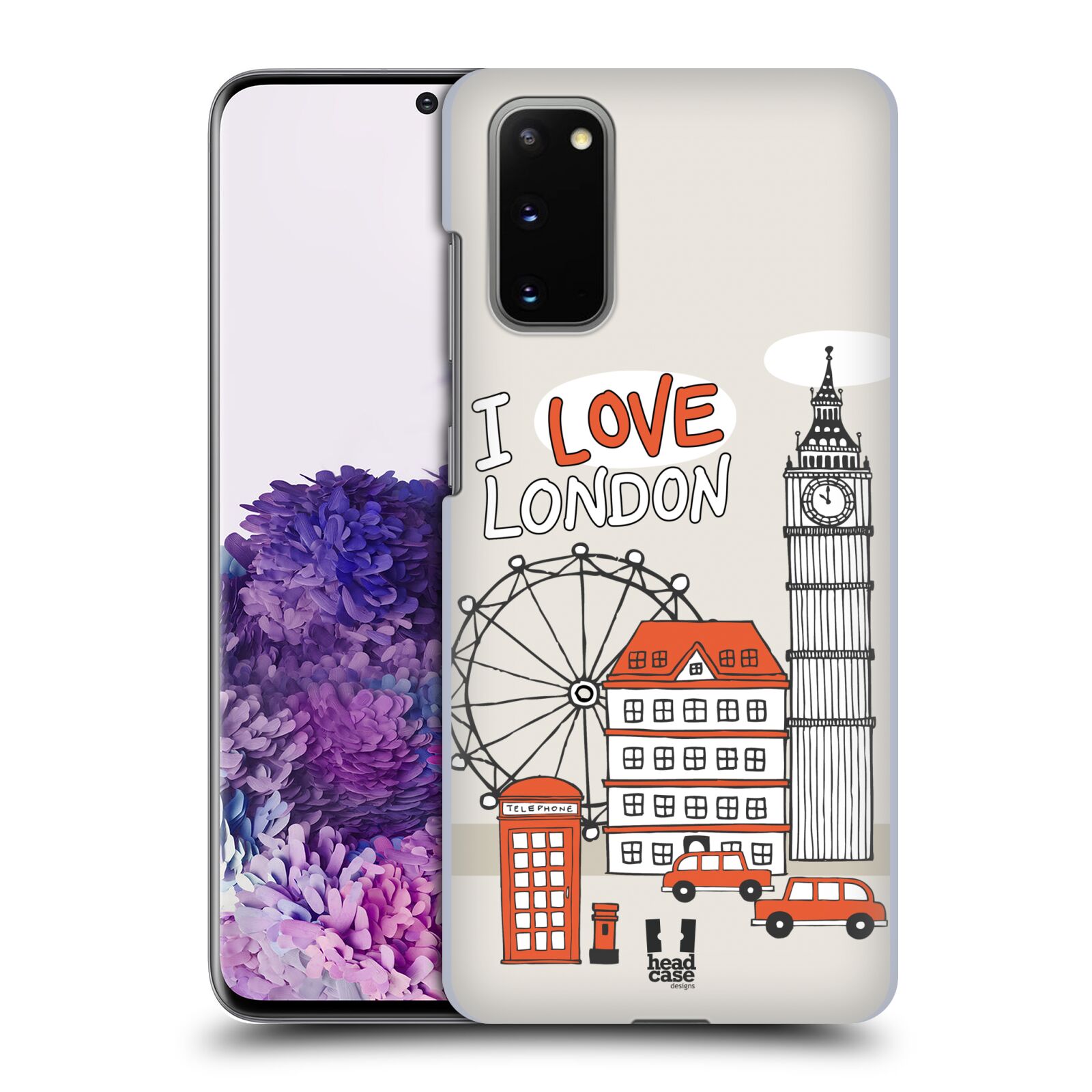 Pouzdro na mobil Samsung Galaxy S20 - HEAD CASE - vzor Kreslená městečka ČERVENÁ, Anglie, Londýn, I LOVE LONDON
