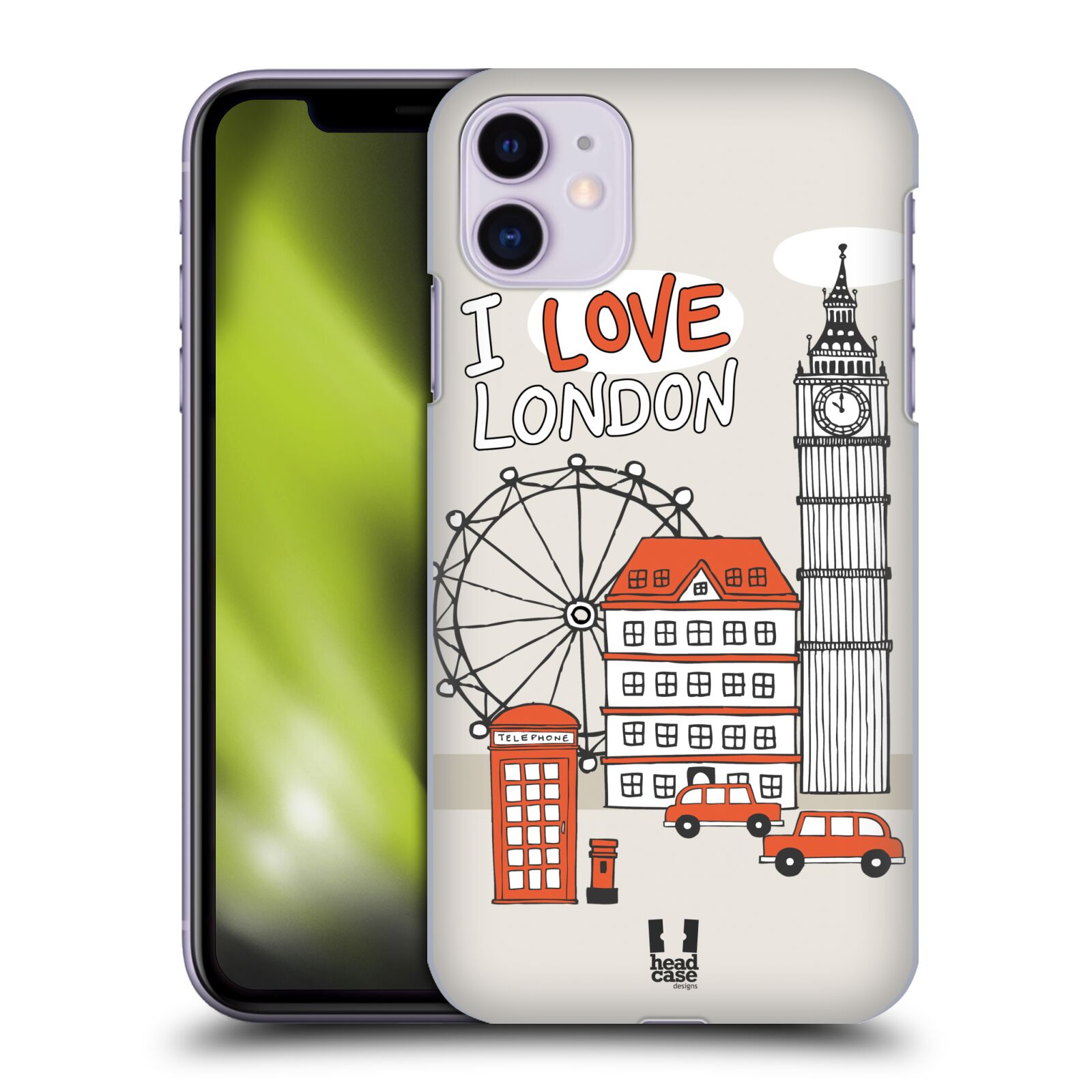 Pouzdro na mobil Apple Iphone 11 - HEAD CASE - vzor Kreslená městečka ČERVENÁ, Anglie, Londýn, I LOVE LONDON