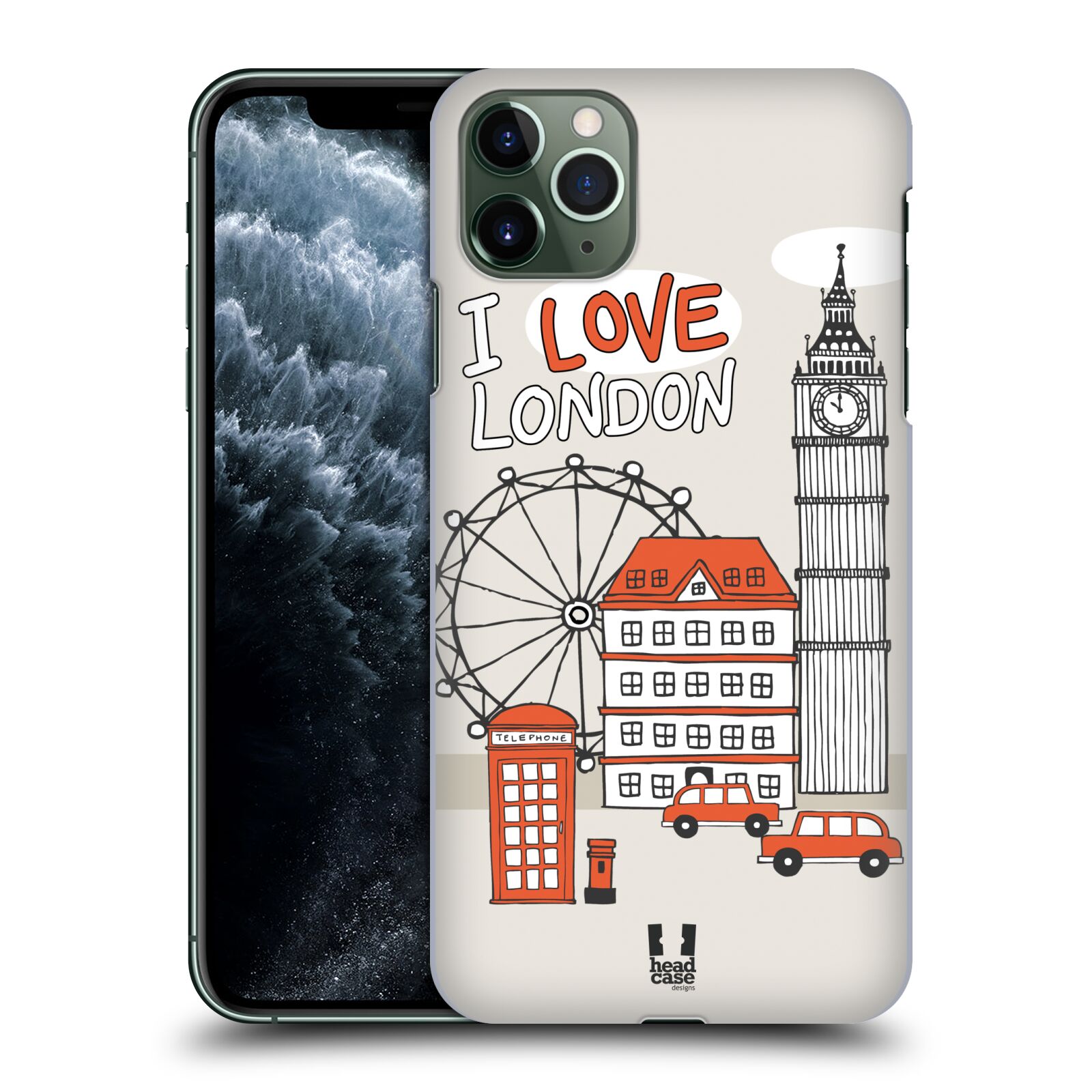 Pouzdro na mobil Apple Iphone 11 PRO MAX - HEAD CASE - vzor Kreslená městečka ČERVENÁ, Anglie, Londýn, I LOVE LONDON