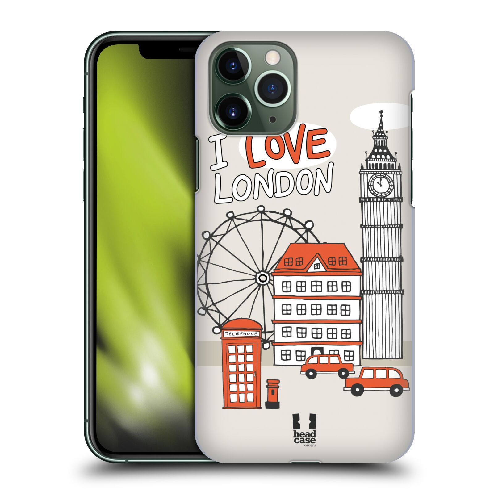 Pouzdro na mobil Apple Iphone 11 PRO - HEAD CASE - vzor Kreslená městečka ČERVENÁ, Anglie, Londýn, I LOVE LONDON