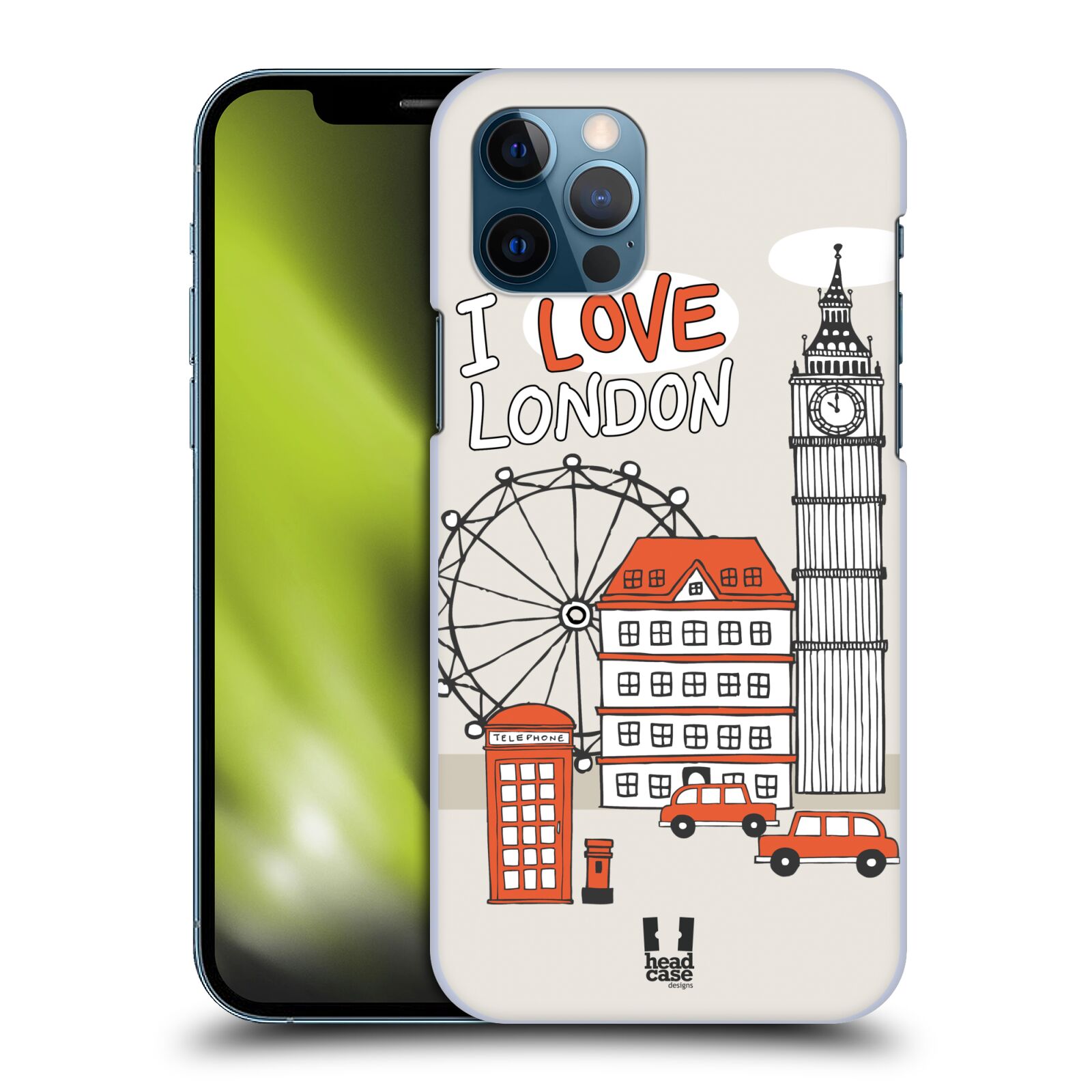 HEAD CASE plastový obal na mobil Apple Iphone 12 / Iphone 12 PRO vzor Kreslená městečka ČERVENÁ, Anglie, Londýn, I LOVE LONDON