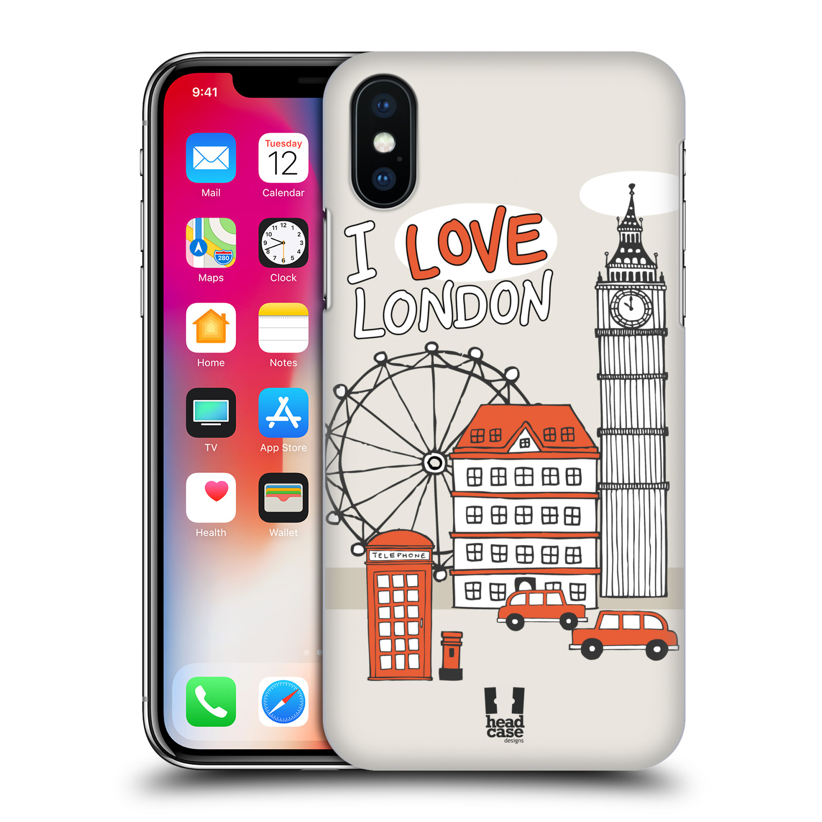 HEAD CASE plastový obal na mobil Apple Iphone X / XS vzor Kreslená městečka ČERVENÁ, Anglie, Londýn, I LOVE LONDON