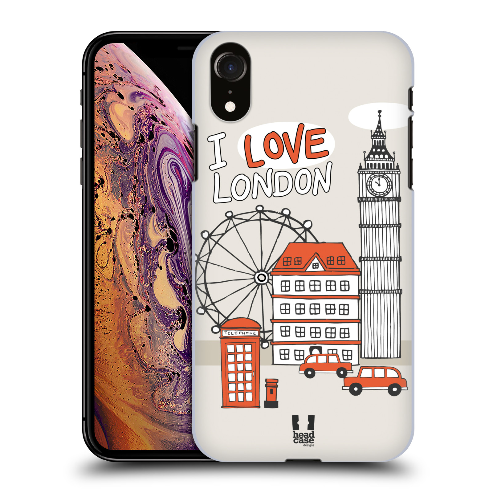 HEAD CASE plastový obal na mobil Apple Iphone XR vzor Kreslená městečka ČERVENÁ, Anglie, Londýn, I LOVE LONDON