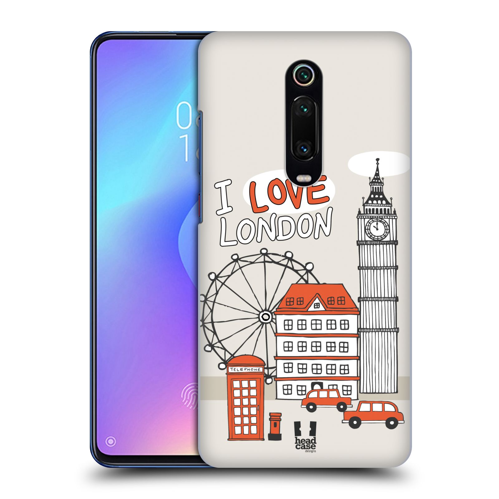 Pouzdro na mobil Xiaomi Mi 9T PRO - HEAD CASE - vzor Kreslená městečka ČERVENÁ, Anglie, Londýn, I LOVE LONDON