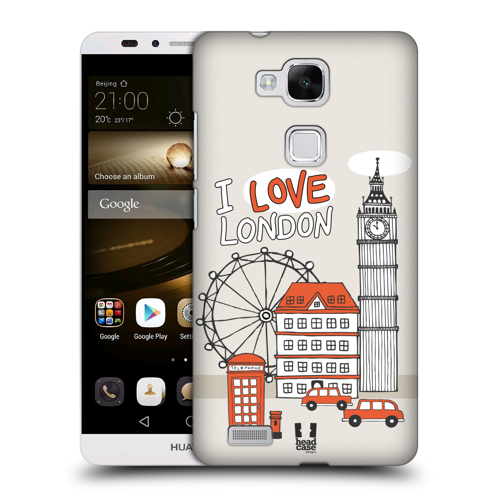 HEAD CASE plastový obal na mobil Huawei Mate 7 vzor Kreslená městečka ČERVENÁ, Anglie, Londýn, I LOVE LONDON