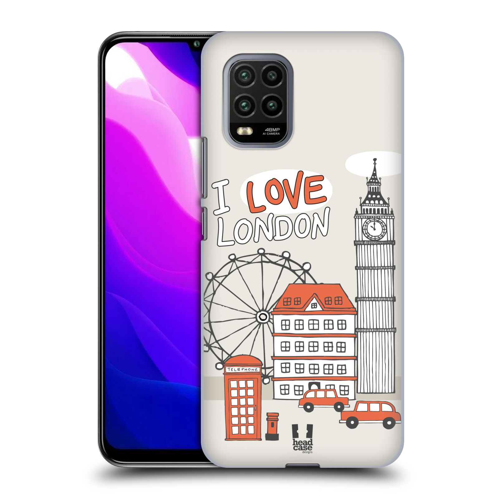 Zadní kryt, obal na mobil Xiaomi Mi 10 LITE vzor Kreslená městečka ČERVENÁ, Anglie, Londýn, I LOVE LONDON