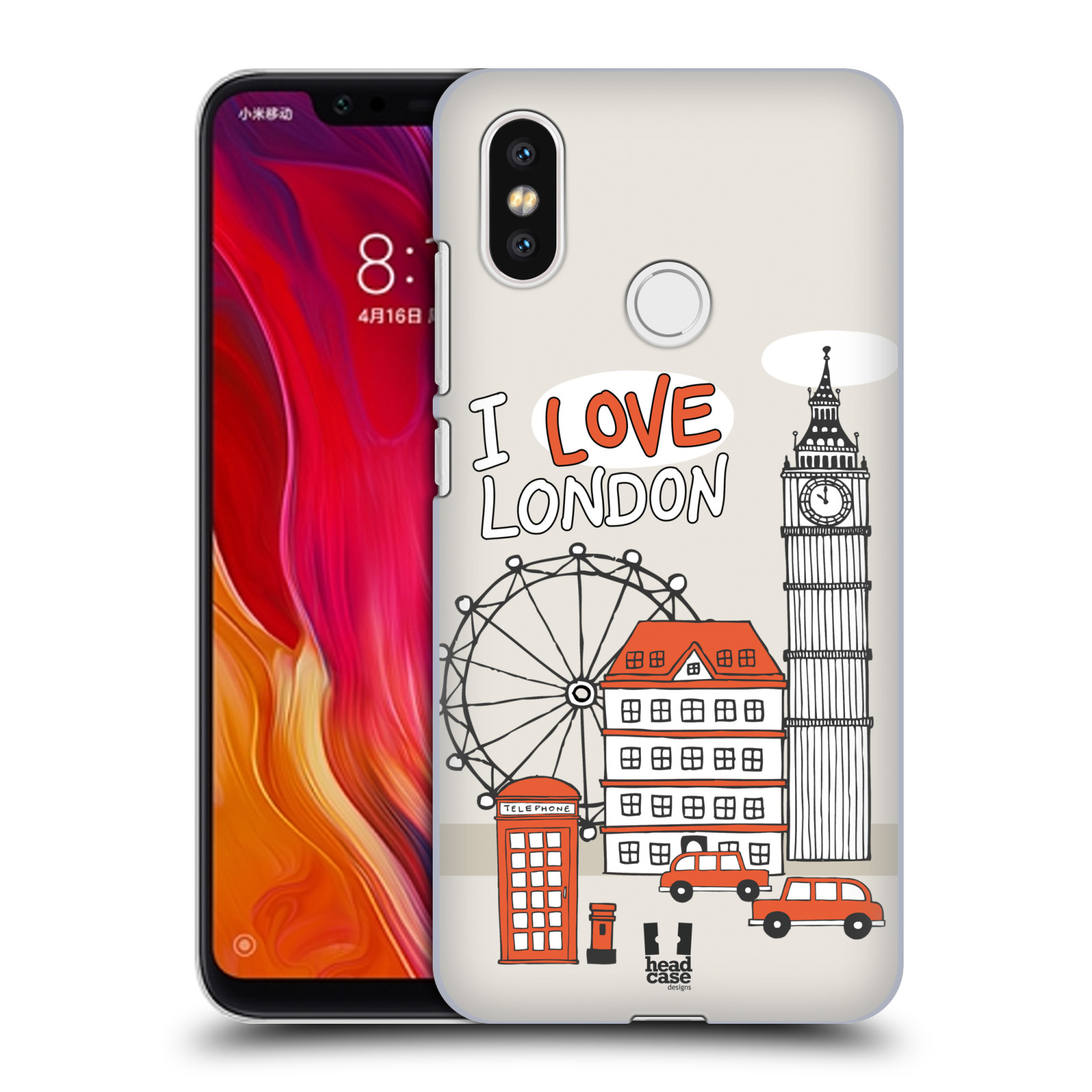 HEAD CASE plastový obal na mobil Xiaomi Mi 8 vzor Kreslená městečka ČERVENÁ, Anglie, Londýn, I LOVE LONDON