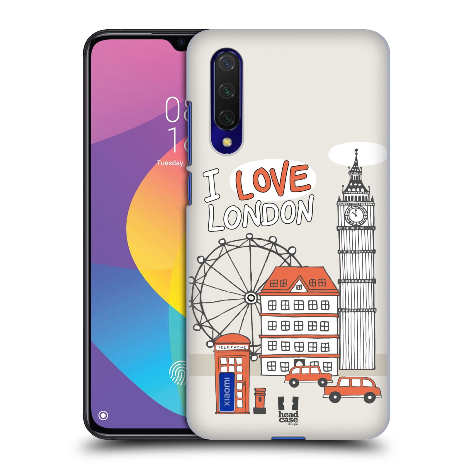 Zadní kryt na mobil Xiaomi MI 9 LITE vzor Kreslená městečka ČERVENÁ, Anglie, Londýn, I LOVE LONDON