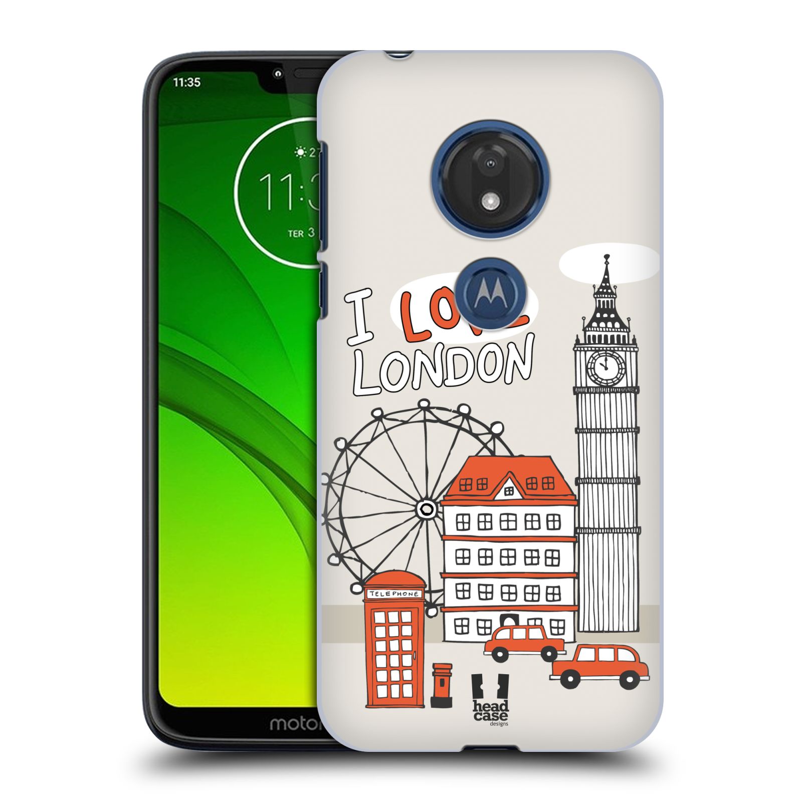 Pouzdro na mobil Motorola Moto G7 Play vzor Kreslená městečka ČERVENÁ, Anglie, Londýn, I LOVE LONDON