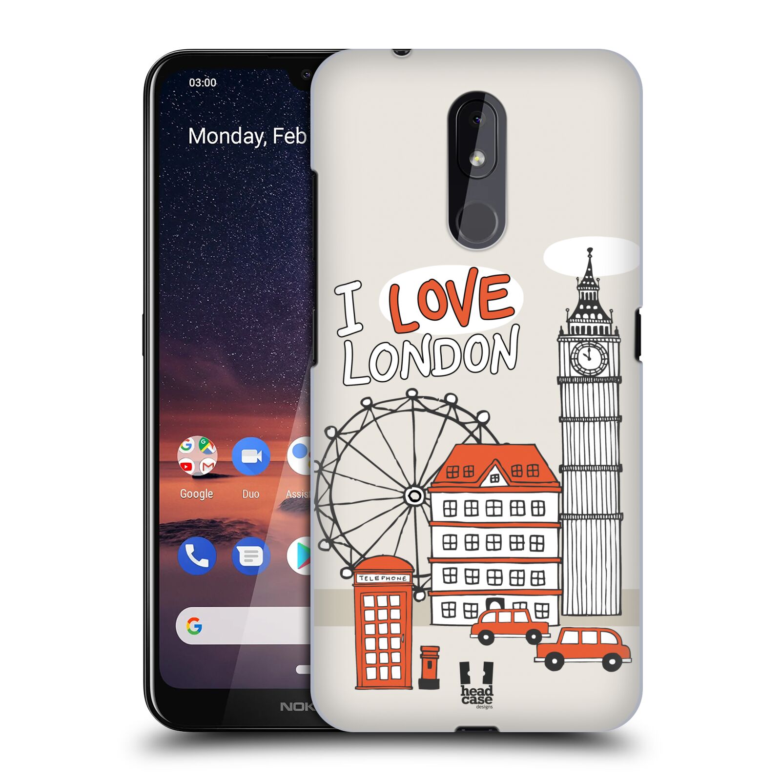 Pouzdro na mobil Nokia 3.2 - HEAD CASE - vzor Kreslená městečka ČERVENÁ, Anglie, Londýn, I LOVE LONDON