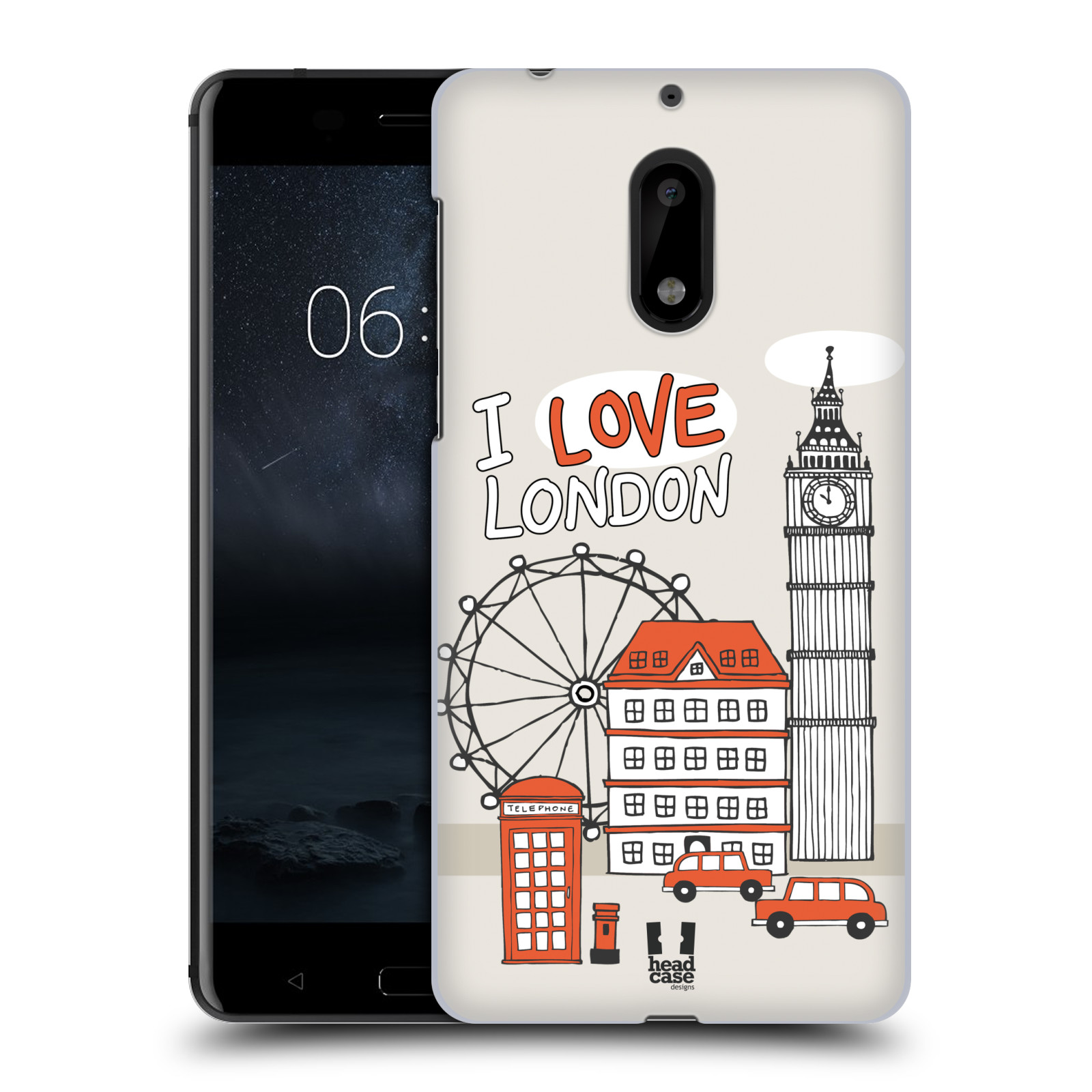 HEAD CASE plastový obal na mobil Nokia 6 vzor Kreslená městečka ČERVENÁ, Anglie, Londýn, I LOVE LONDON