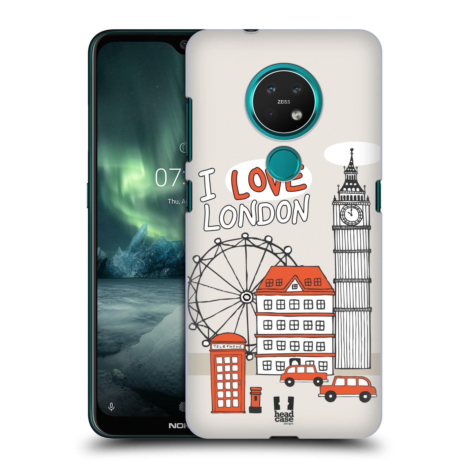 Pouzdro na mobil NOKIA 7.2 - HEAD CASE - vzor Kreslená městečka ČERVENÁ, Anglie, Londýn, I LOVE LONDON