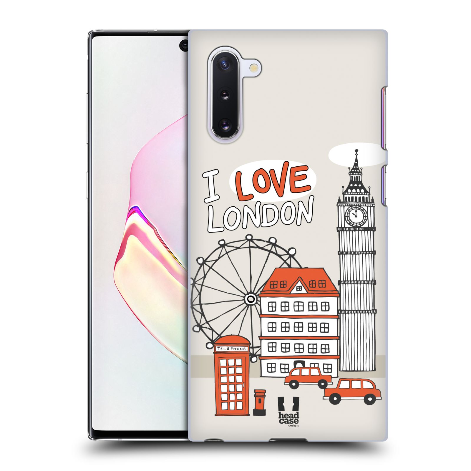 Pouzdro na mobil Samsung Galaxy Note 10 - HEAD CASE - vzor Kreslená městečka ČERVENÁ, Anglie, Londýn, I LOVE LONDON