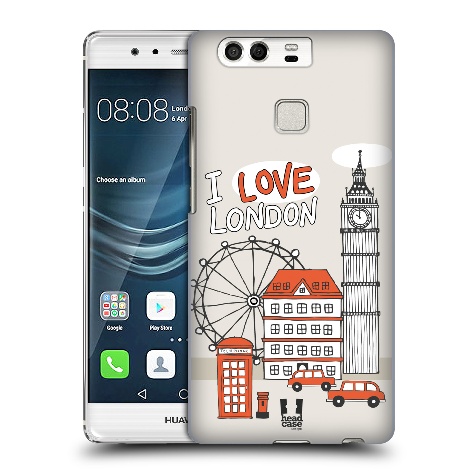 HEAD CASE plastový obal na mobil Huawei P9 / P9 DUAL SIM vzor Kreslená městečka ČERVENÁ, Anglie, Londýn, I LOVE LONDON
