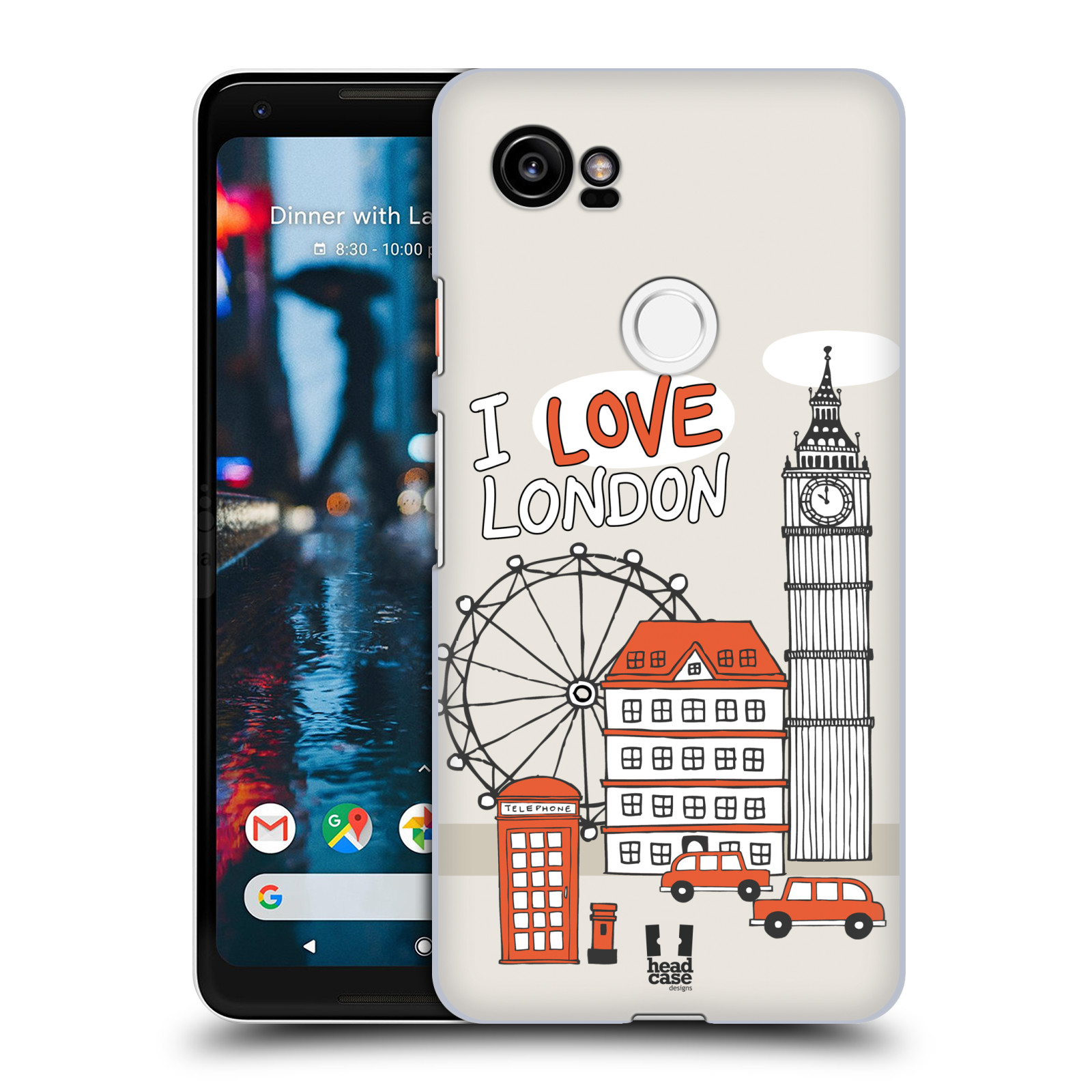 HEAD CASE plastový obal na mobil Google Pixel 2 XL vzor Kreslená městečka ČERVENÁ, Anglie, Londýn, I LOVE LONDON