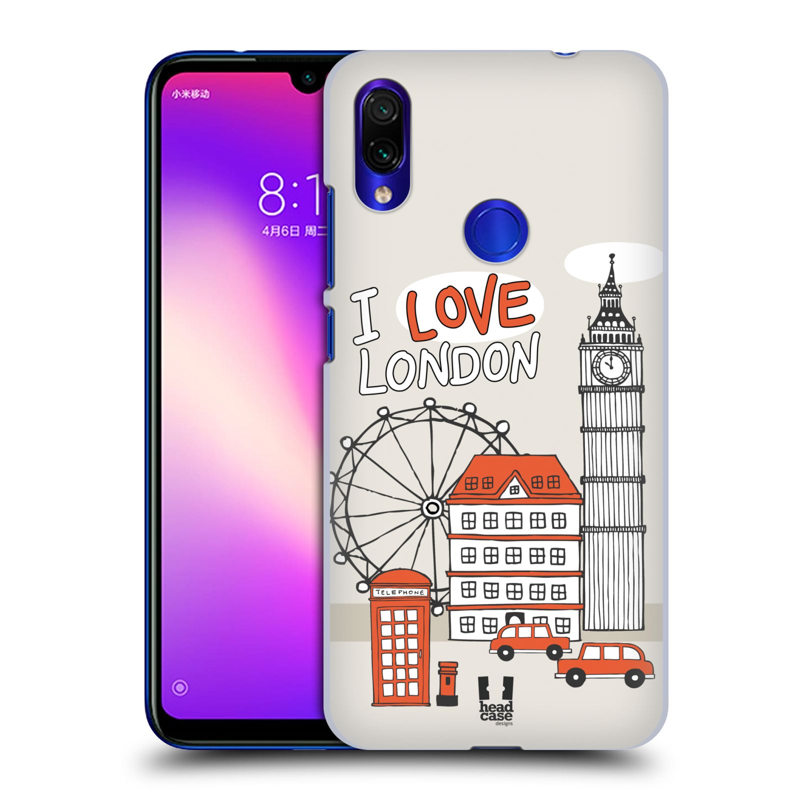 Pouzdro na mobil Xiaomi Redmi Note 7 - Head Case - vzor Kreslená městečka ČERVENÁ, Anglie, Londýn, I LOVE LONDON