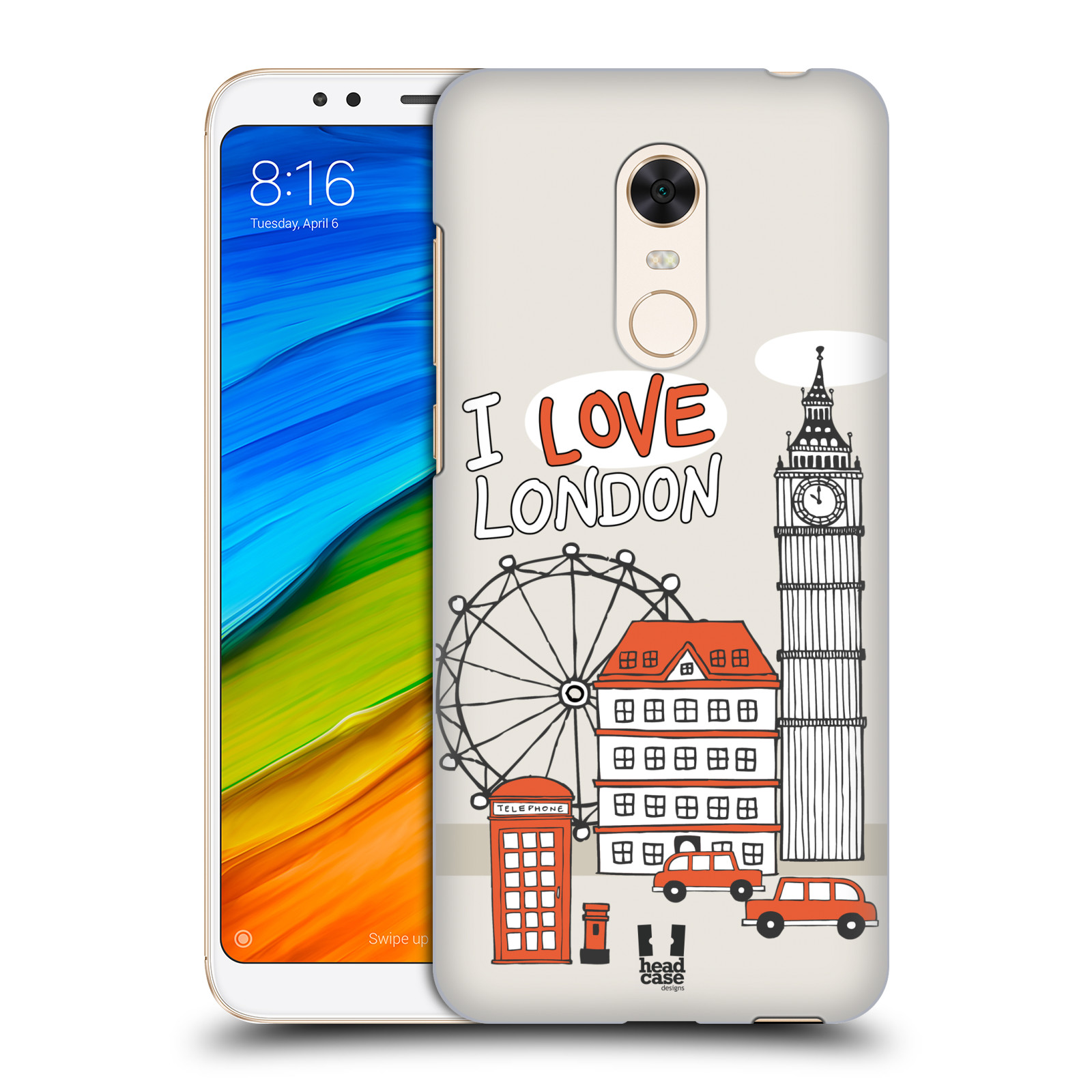 HEAD CASE plastový obal na mobil Xiaomi Redmi 5 PLUS vzor Kreslená městečka ČERVENÁ, Anglie, Londýn, I LOVE LONDON