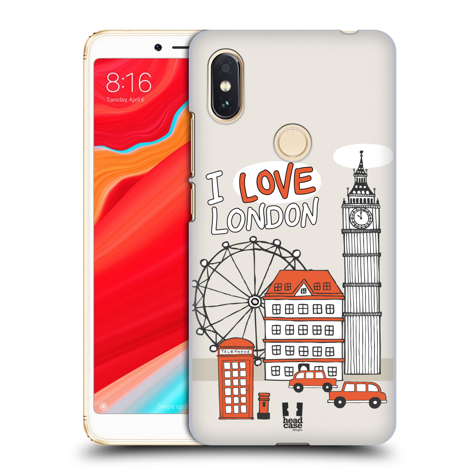 HEAD CASE plastový obal na mobil Xiaomi Redmi S2 vzor Kreslená městečka ČERVENÁ, Anglie, Londýn, I LOVE LONDON