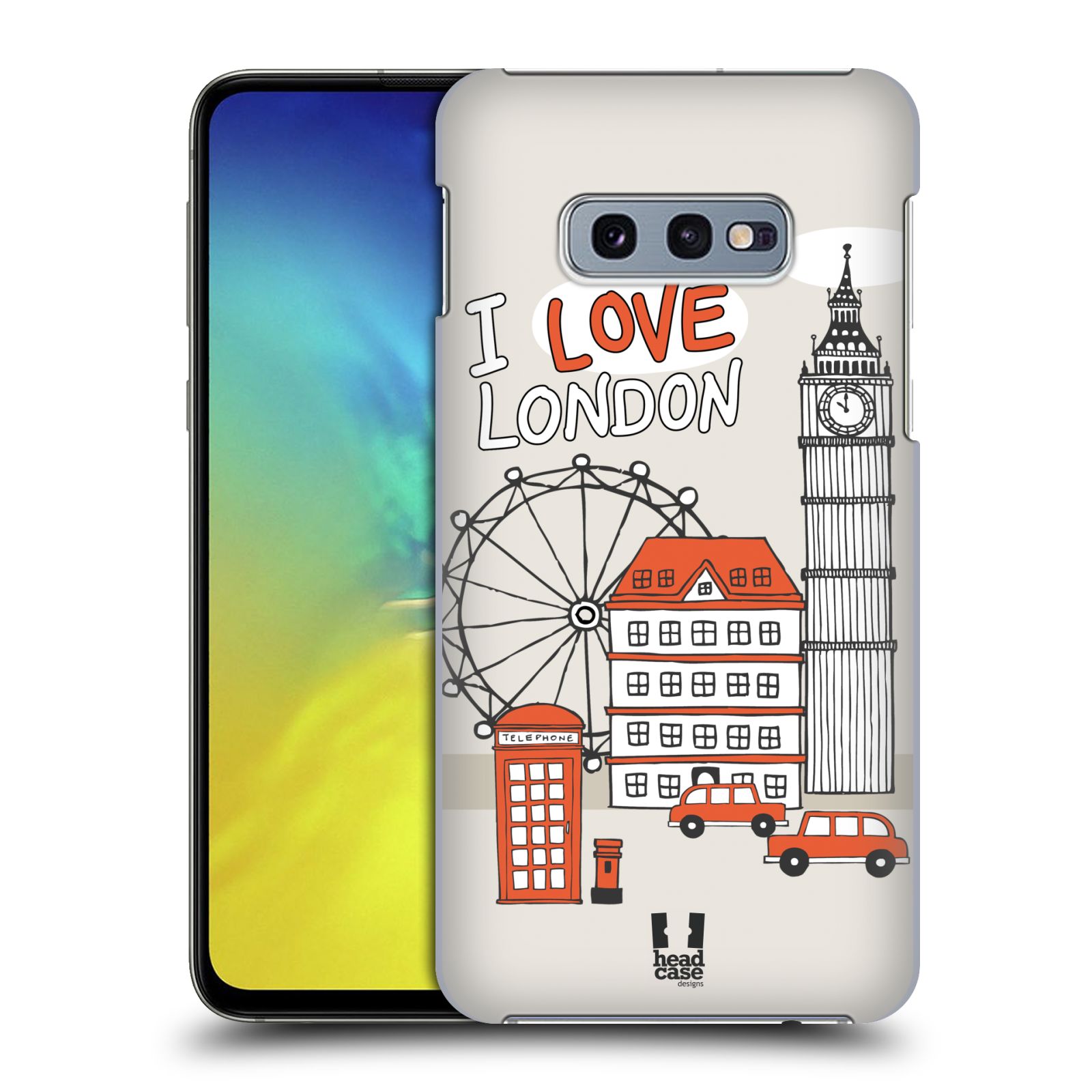 Pouzdro na mobil Samsung Galaxy S10e - HEAD CASE - vzor Kreslená městečka ČERVENÁ, Anglie, Londýn, I LOVE LONDON