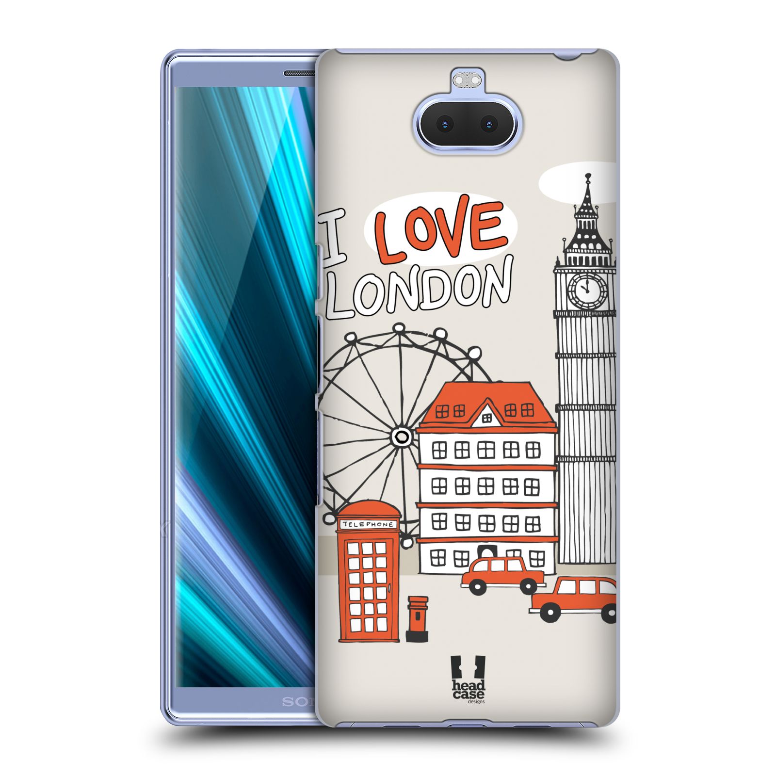 Pouzdro na mobil Sony Xperia 10 - Head Case - vzor Kreslená městečka ČERVENÁ, Anglie, Londýn, I LOVE LONDON