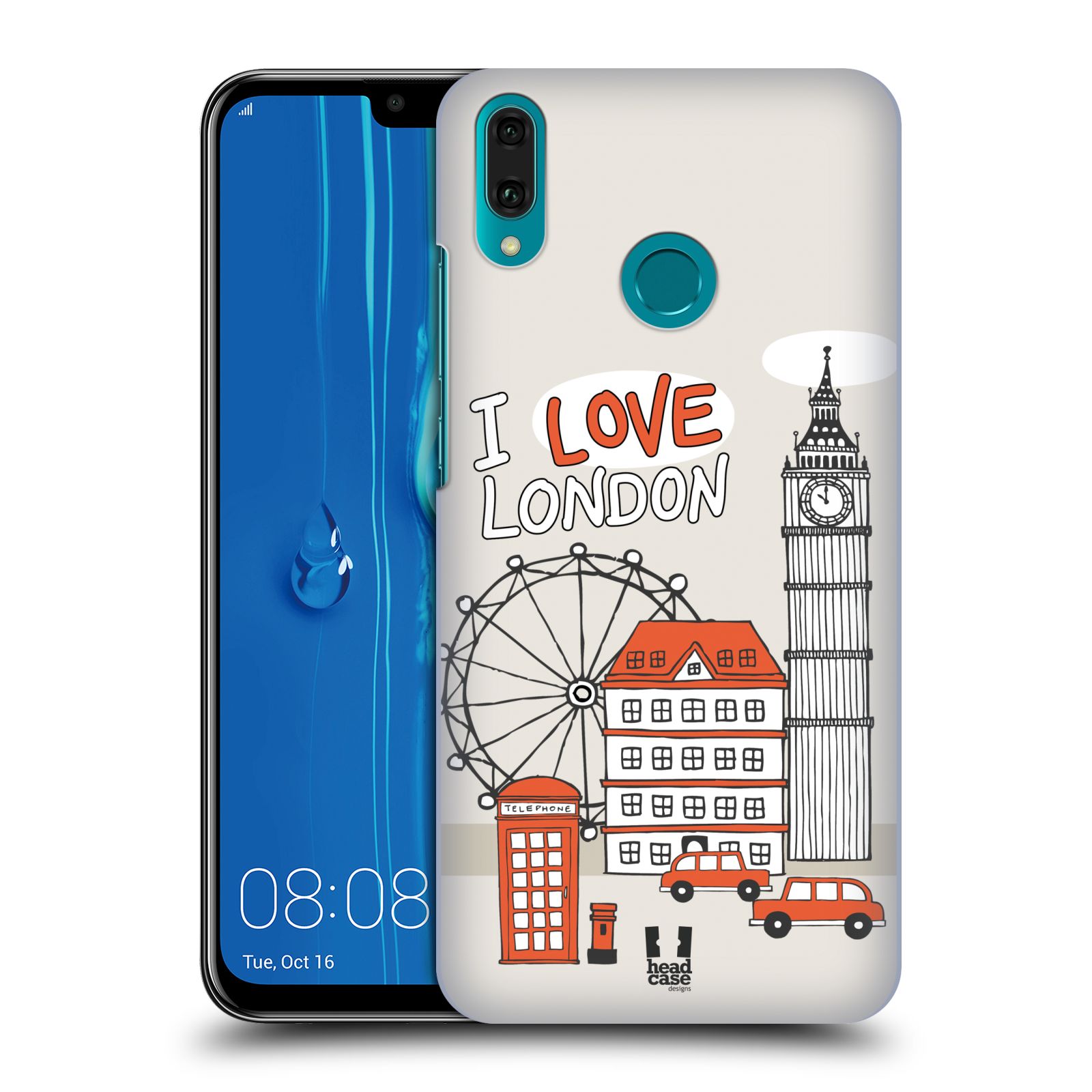 Pouzdro na mobil Huawei Y9 2019 - HEAD CASE - vzor Kreslená městečka ČERVENÁ, Anglie, Londýn, I LOVE LONDON