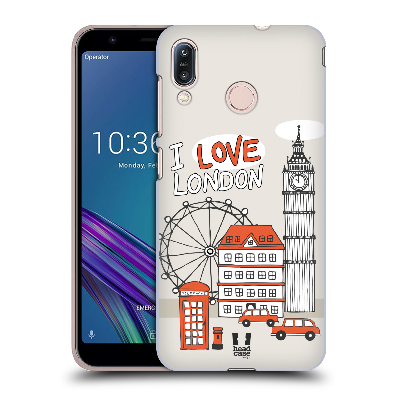Pouzdro na mobil Asus Zenfone Max M1 (ZB555KL) - HEAD CASE - vzor Kreslená městečka ČERVENÁ, Anglie, Londýn, I LOVE LONDON