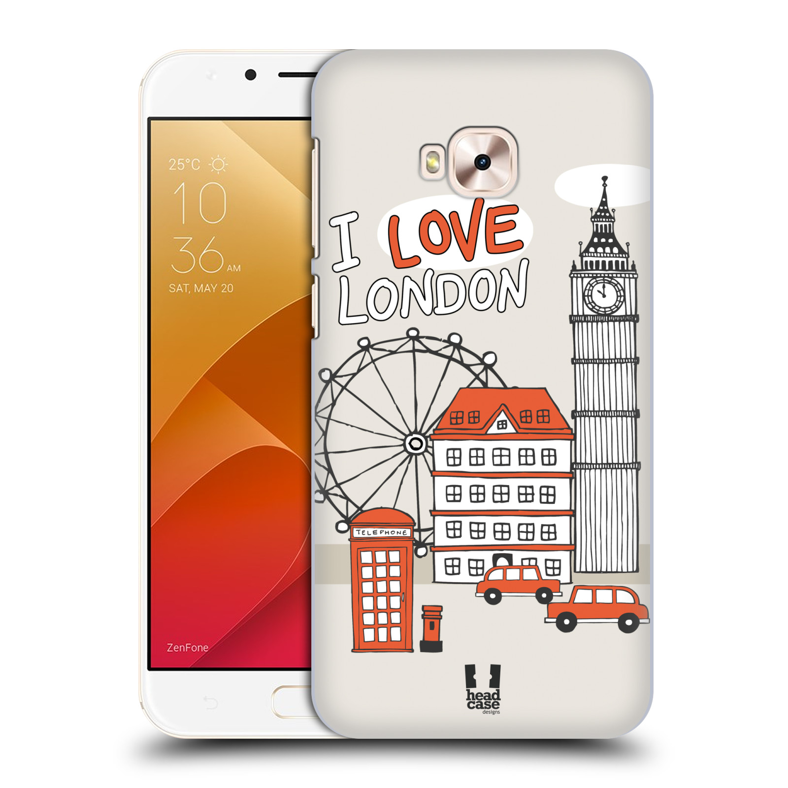 HEAD CASE plastový obal na mobil Asus Zenfone 4 Selfie Pro ZD552KL vzor Kreslená městečka ČERVENÁ, Anglie, Londýn, I LOVE LONDON