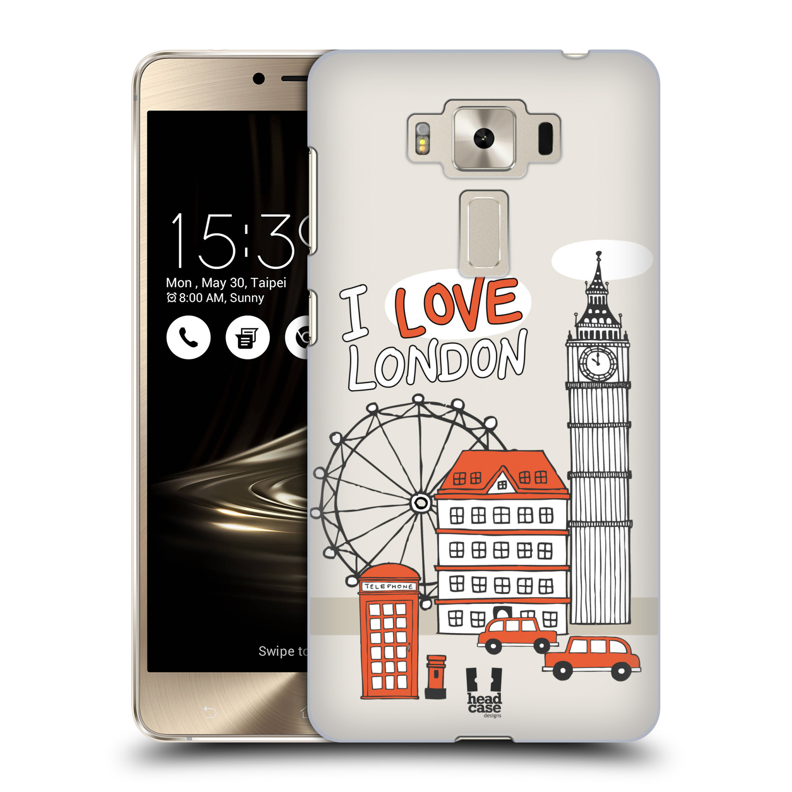 HEAD CASE plastový obal na mobil Asus Zenfone 3 DELUXE ZS550KL vzor Kreslená městečka ČERVENÁ, Anglie, Londýn, I LOVE LONDON