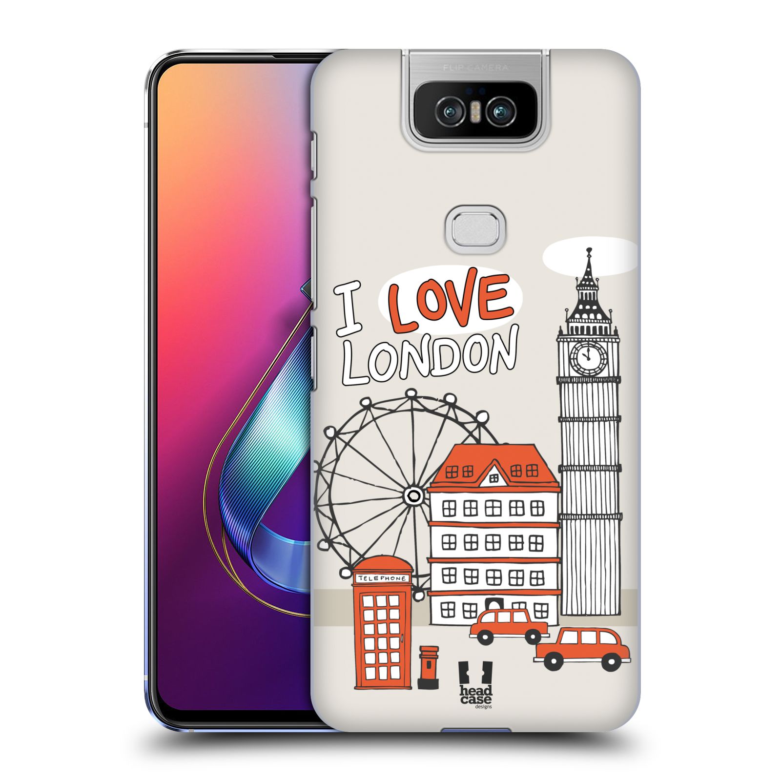 Pouzdro na mobil Asus Zenfone 6 ZS630KL - HEAD CASE - vzor Kreslená městečka ČERVENÁ, Anglie, Londýn, I LOVE LONDON