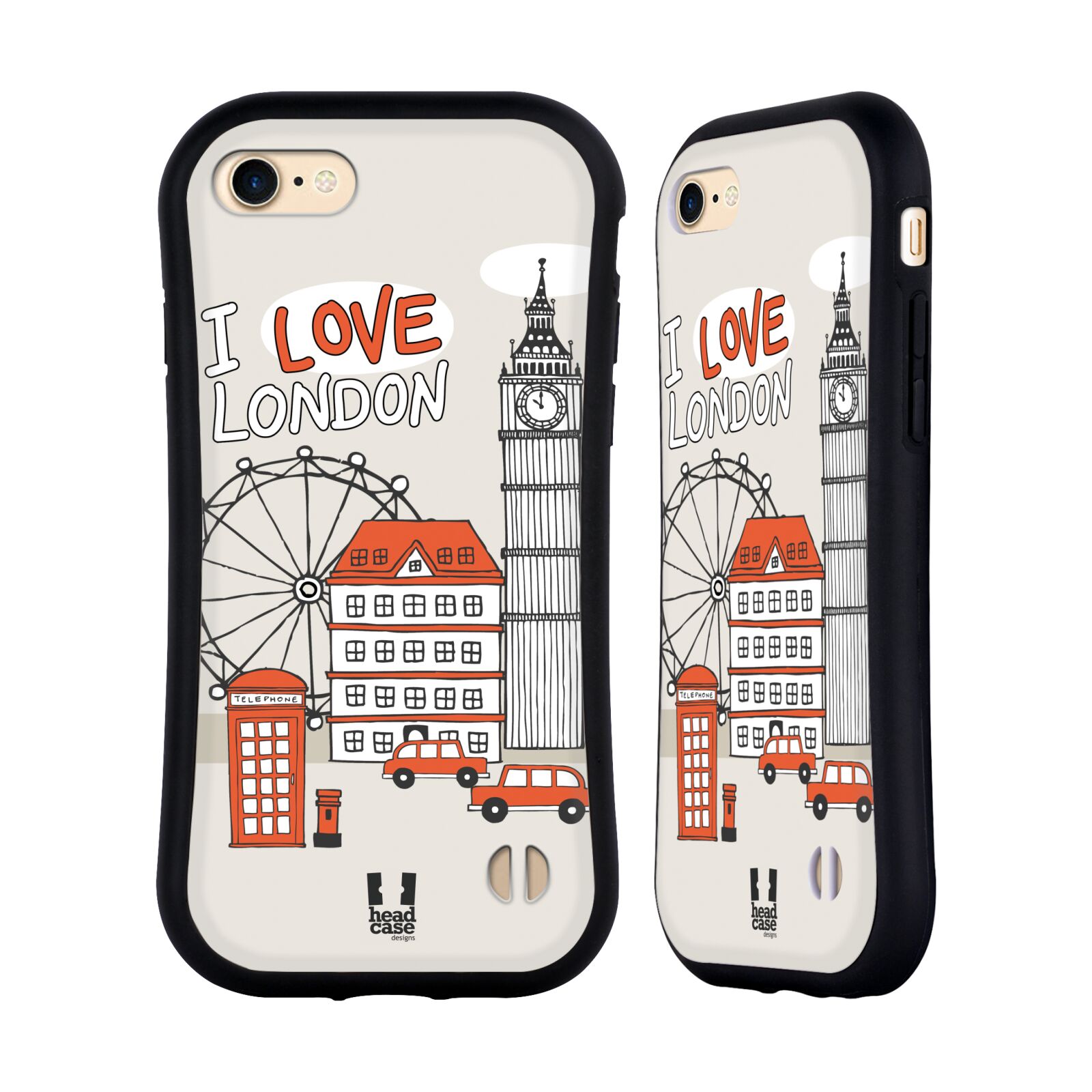 HEAD CASE silikon/plast odolný obal na mobil Apple Iphone 7 vzor Kreslená městečka ČERVENÁ, Anglie, Londýn, I LOVE LONDON